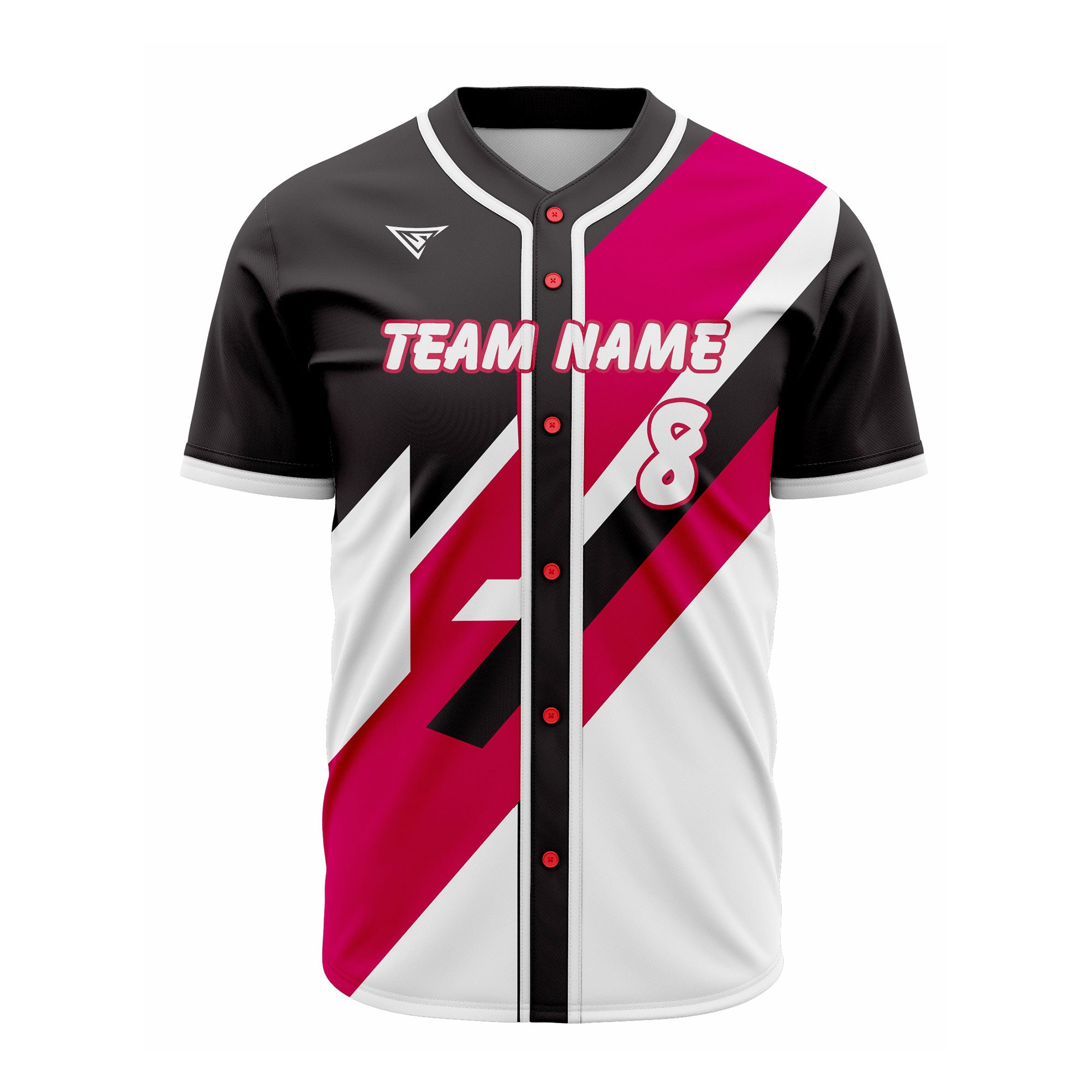 CUSTOM BLACK WHITE DEEP PINK BASEBALL JERSEY