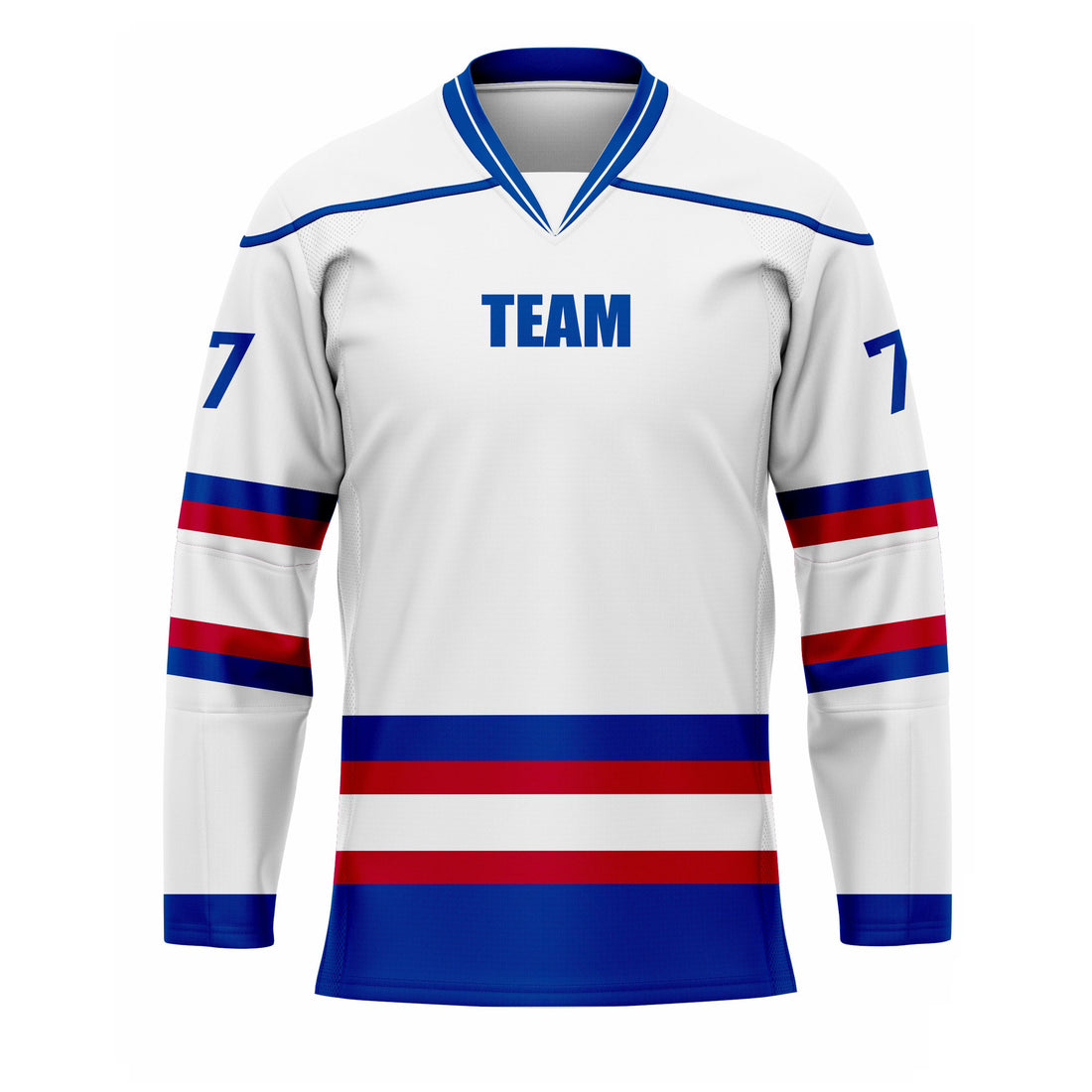 CUSTOM WHITE RED BLUE HOCKEY JERSEY