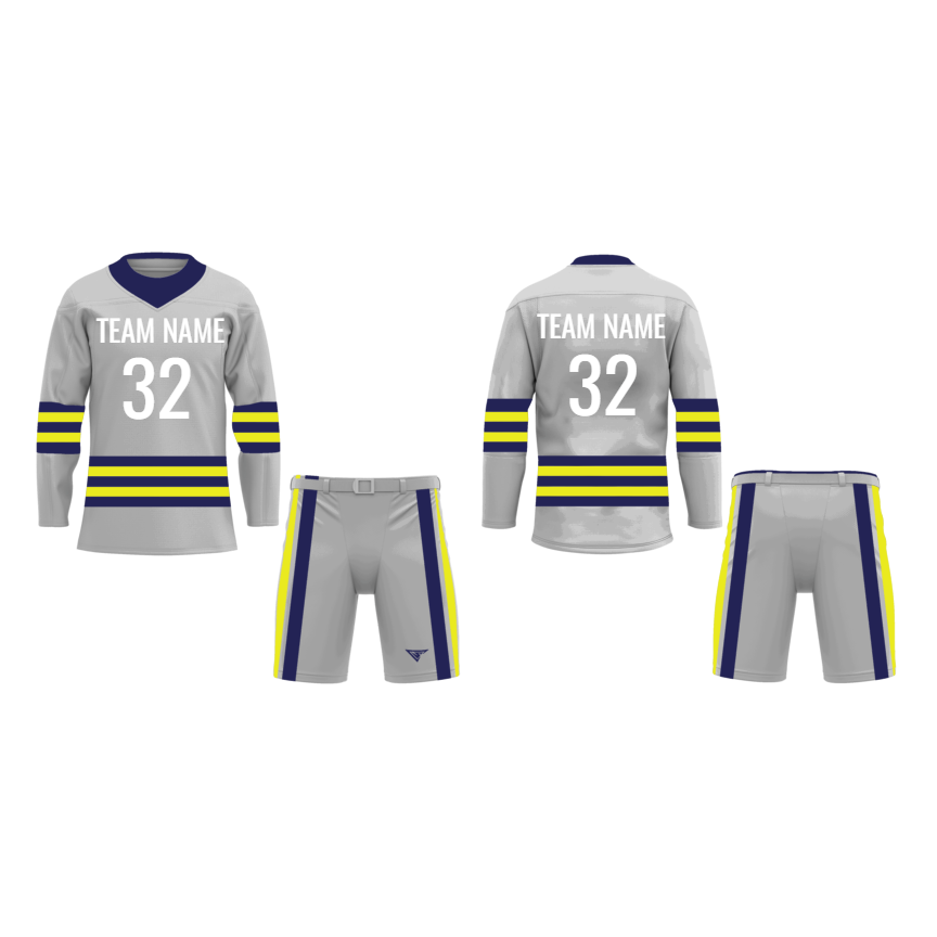 CUSTOM GREY YELLOW HOCKEY UNIFORM