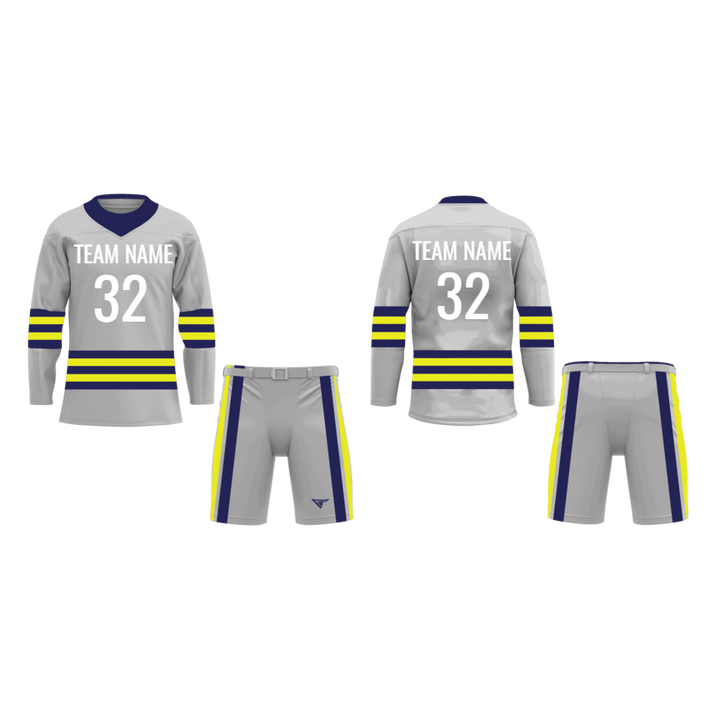 CUSTOM GREY YELLOW HOCKEY UNIFORM