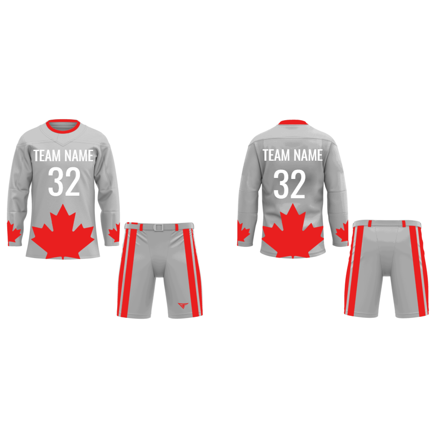 CUSTOM GREY RED HOCKEY UNIFORM