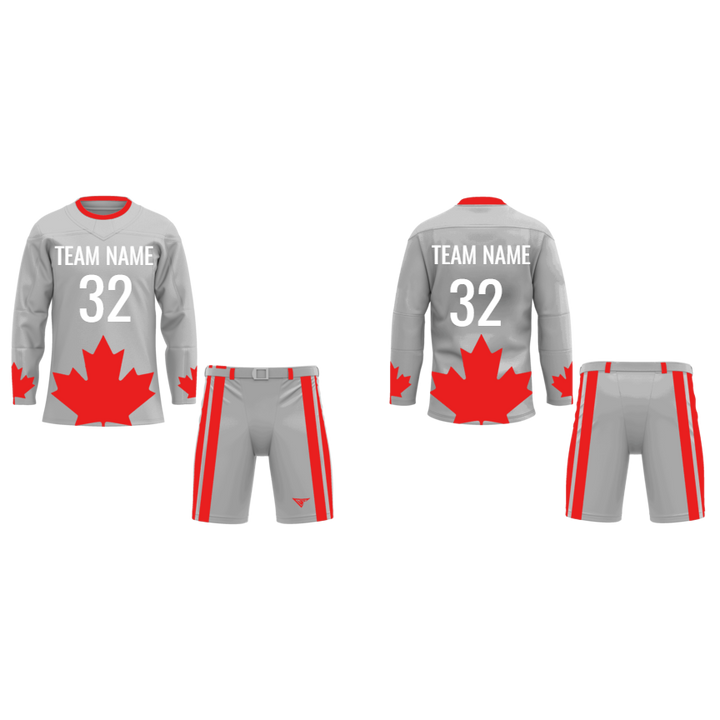 CUSTOM GREY RED HOCKEY UNIFORM