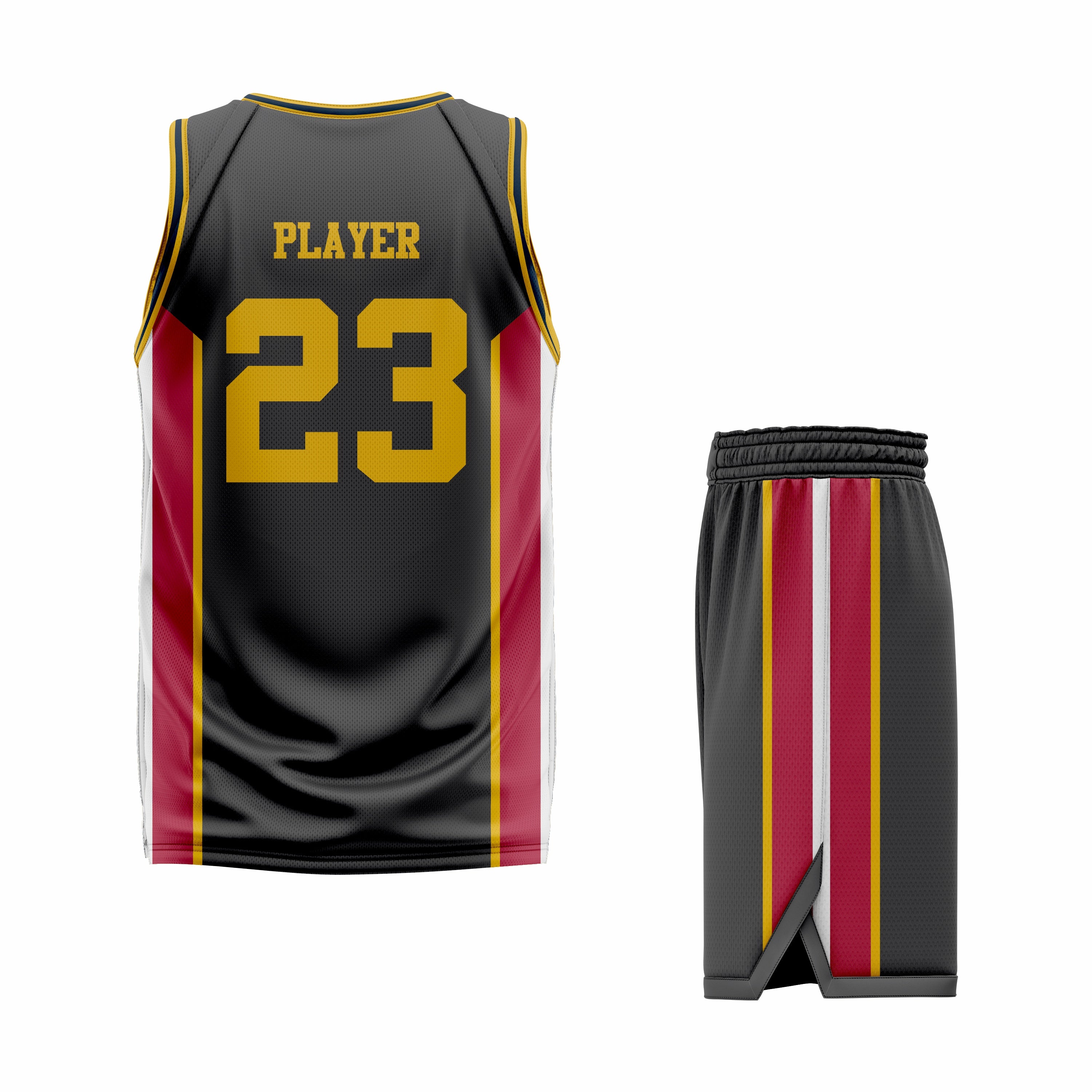 CUSTOM BLACK YELLOW RED BASKETBALL UNIFORM