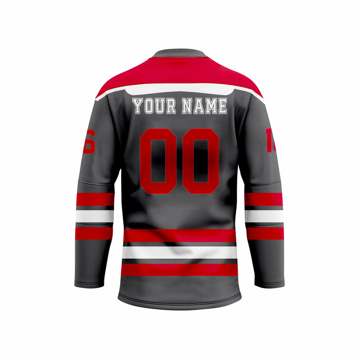 Custom Black, Red & White Crew Neck Hockey jersey