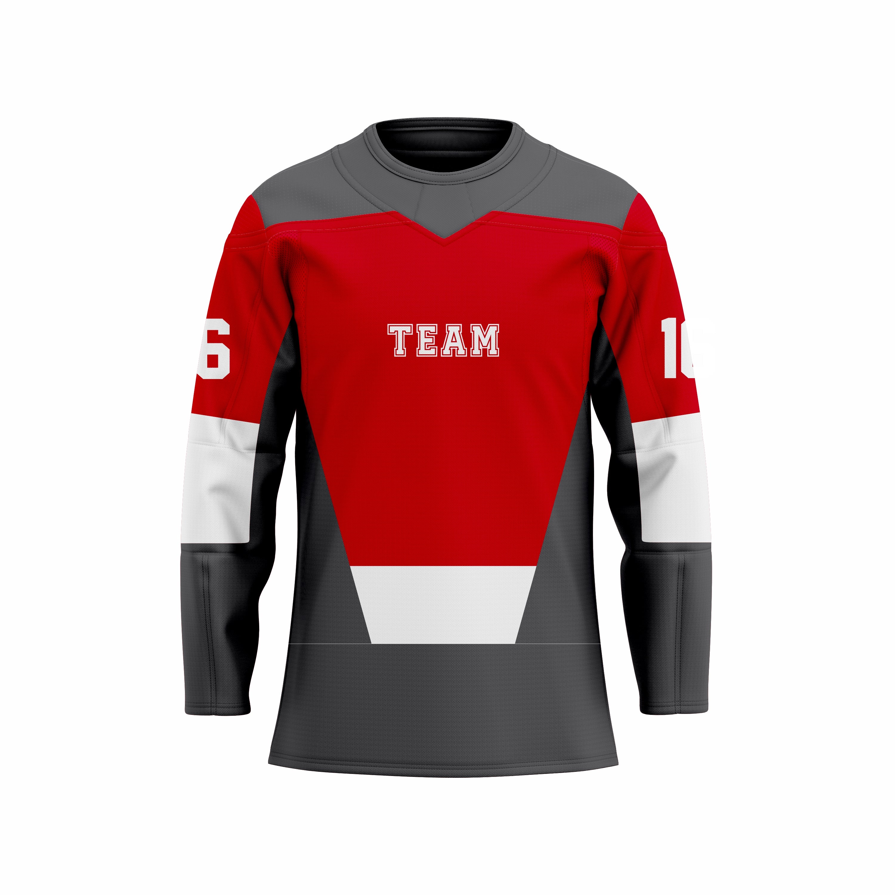 Custom Red, Black & White Crew Neck Hockey jersey