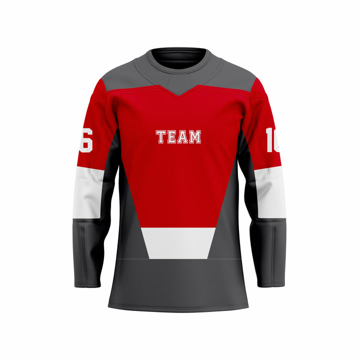 Custom Red, Black & White Crew Neck Hockey jersey
