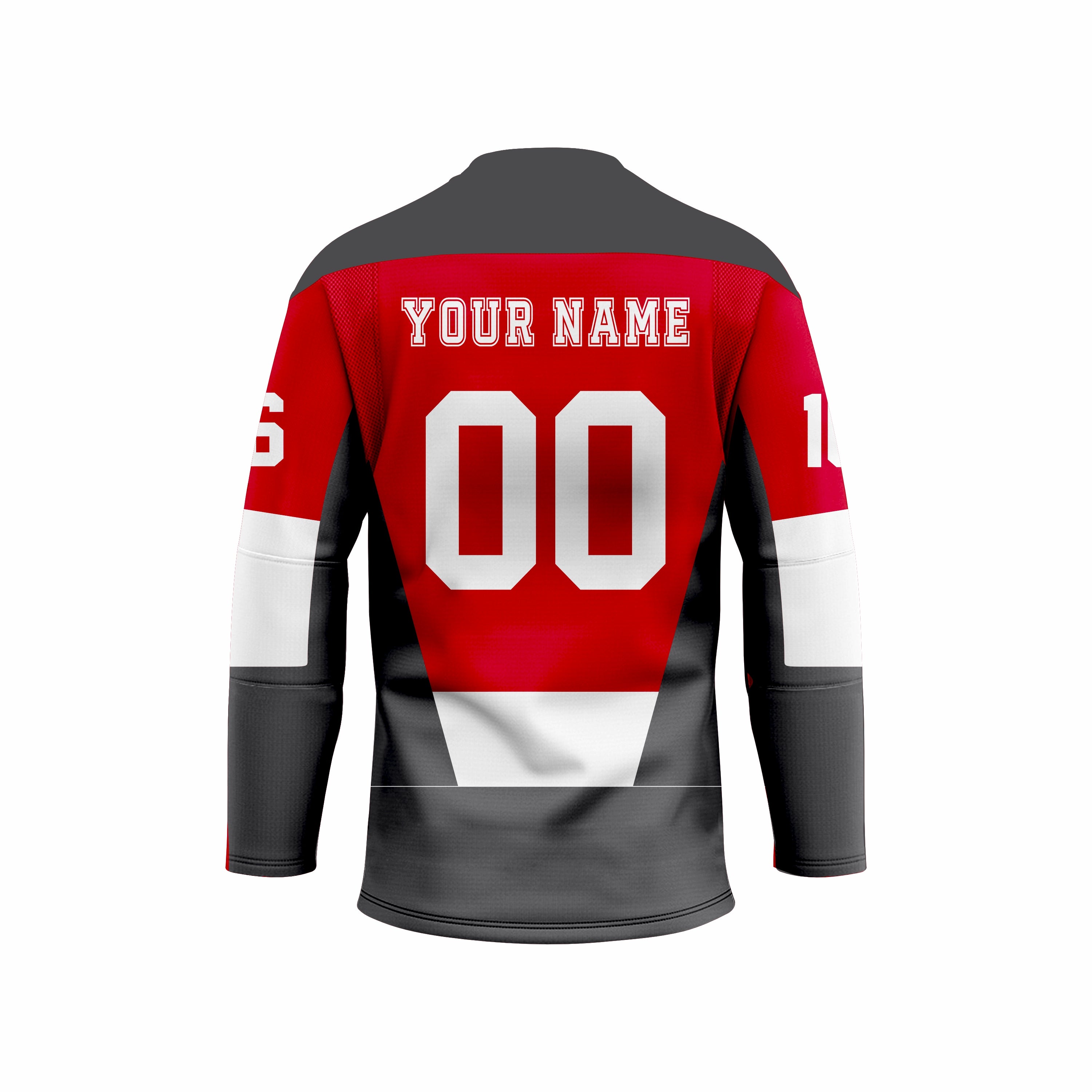 Custom Red, Black & White Crew Neck Hockey jersey