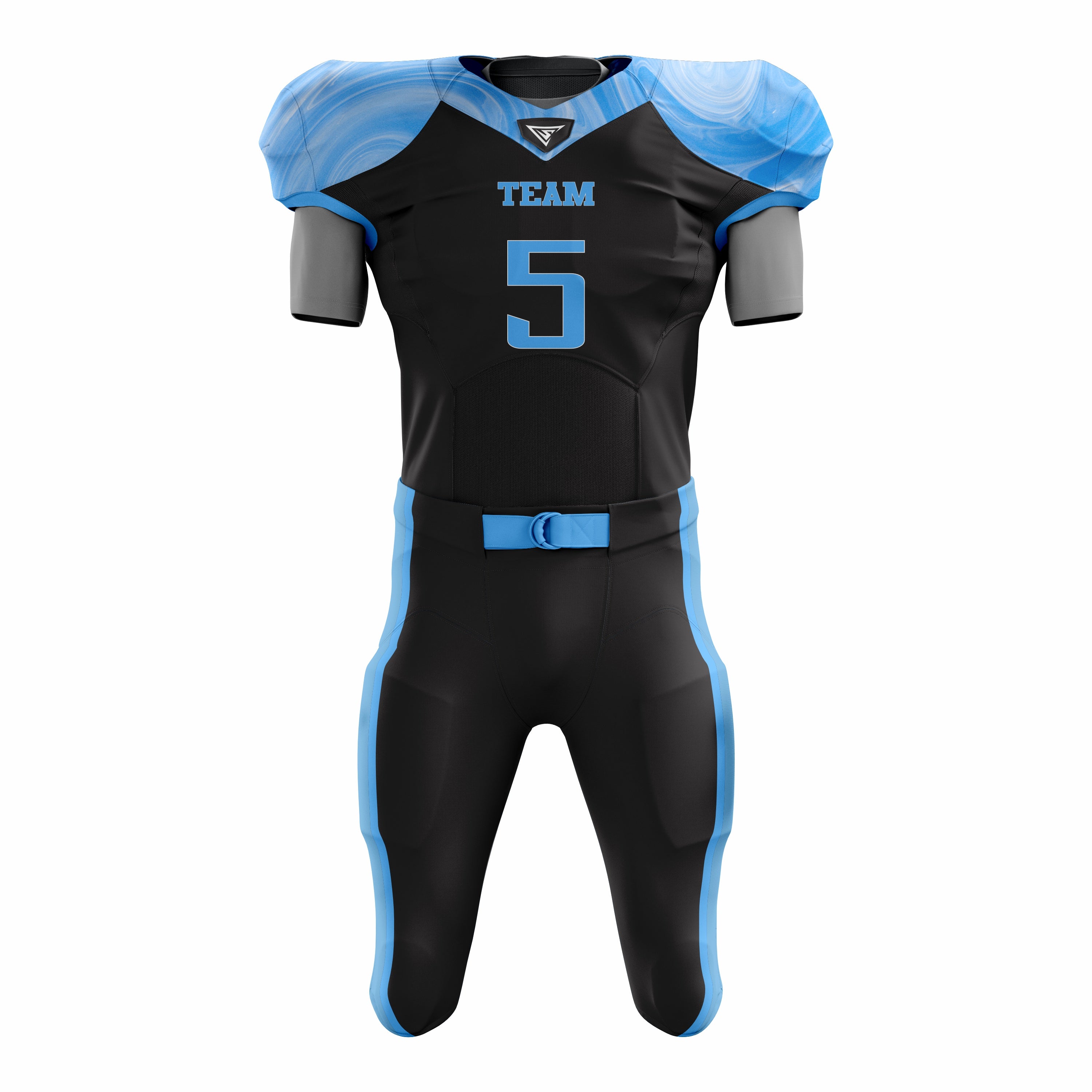 Custom Blue Black American Football Uniforms with Integrated Pads