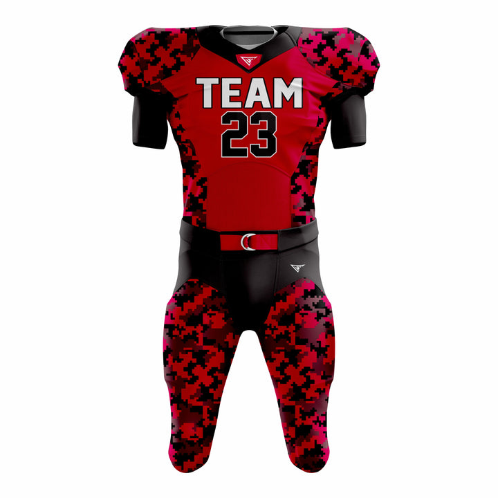 Custom Red Black American Football Uniforms with Integrated Pads