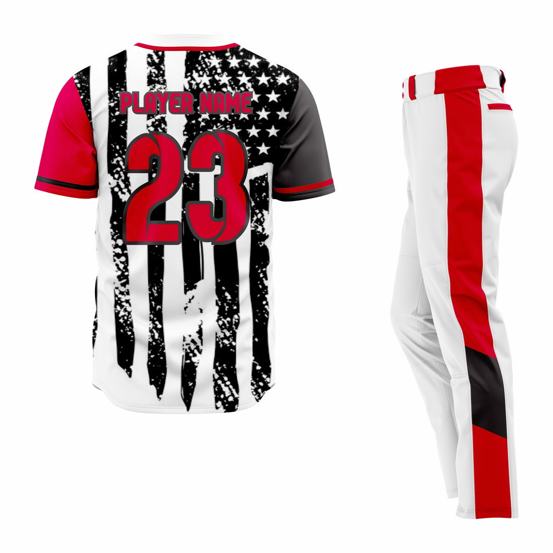 Custom White, Black & Red Authentic Fade Fashion Baseball Uniform