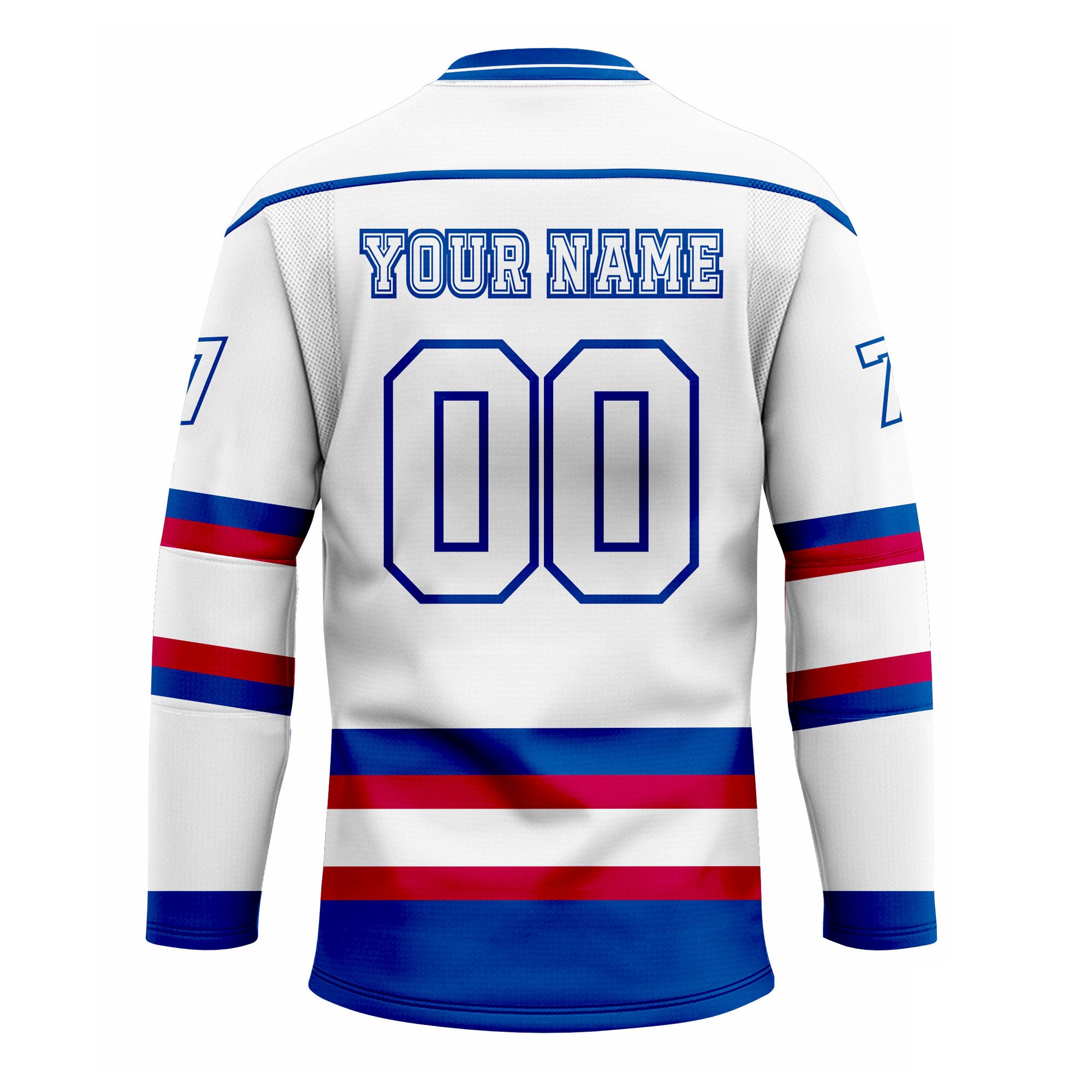 CUSTOM WHITE RED BLUE HOCKEY JERSEY