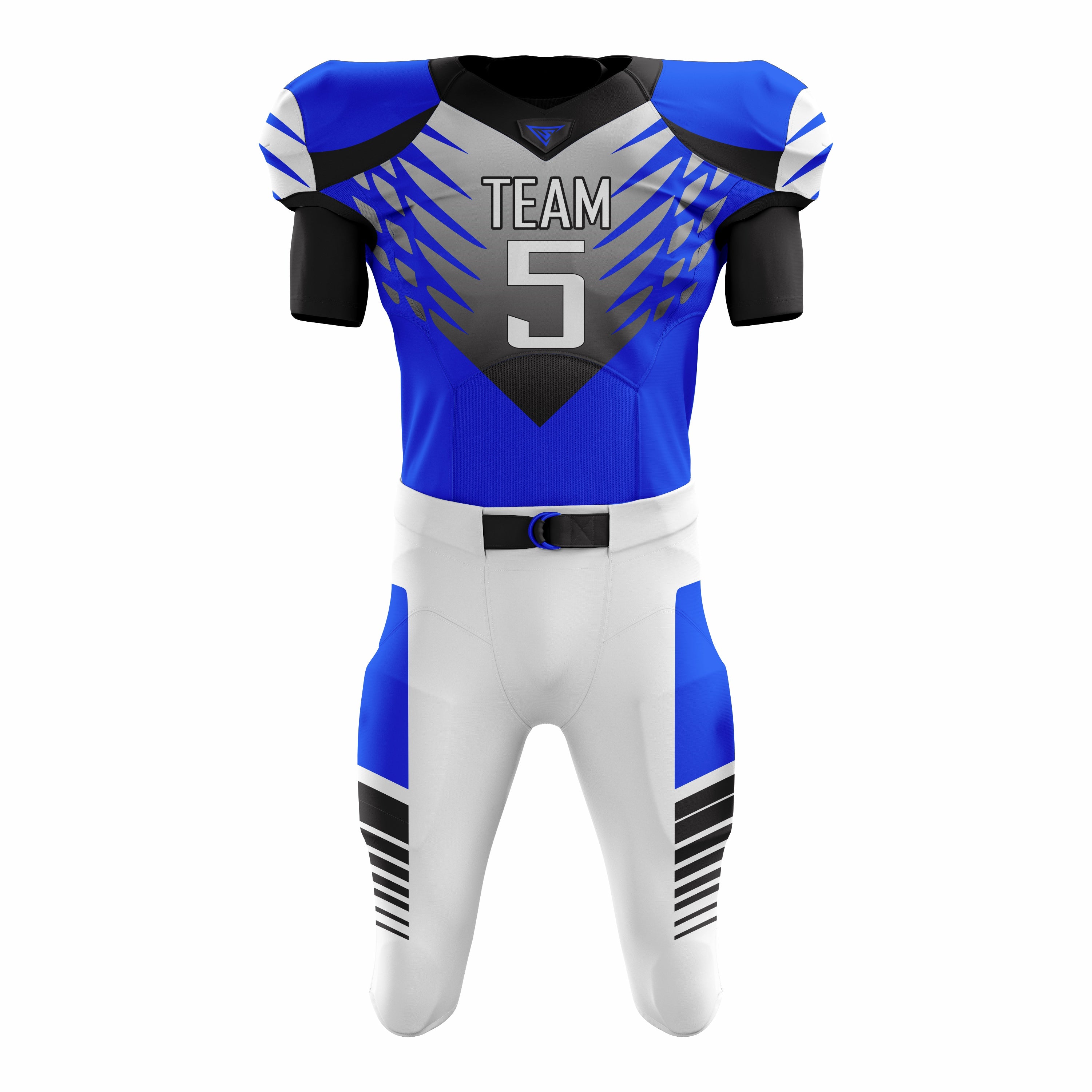 Custom Blue White Black American Football Uniforms with Integrated Pads