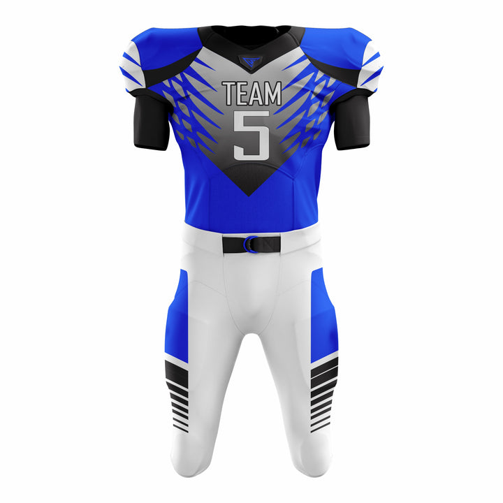 Custom Blue White Black American Football Uniforms with Integrated Pads