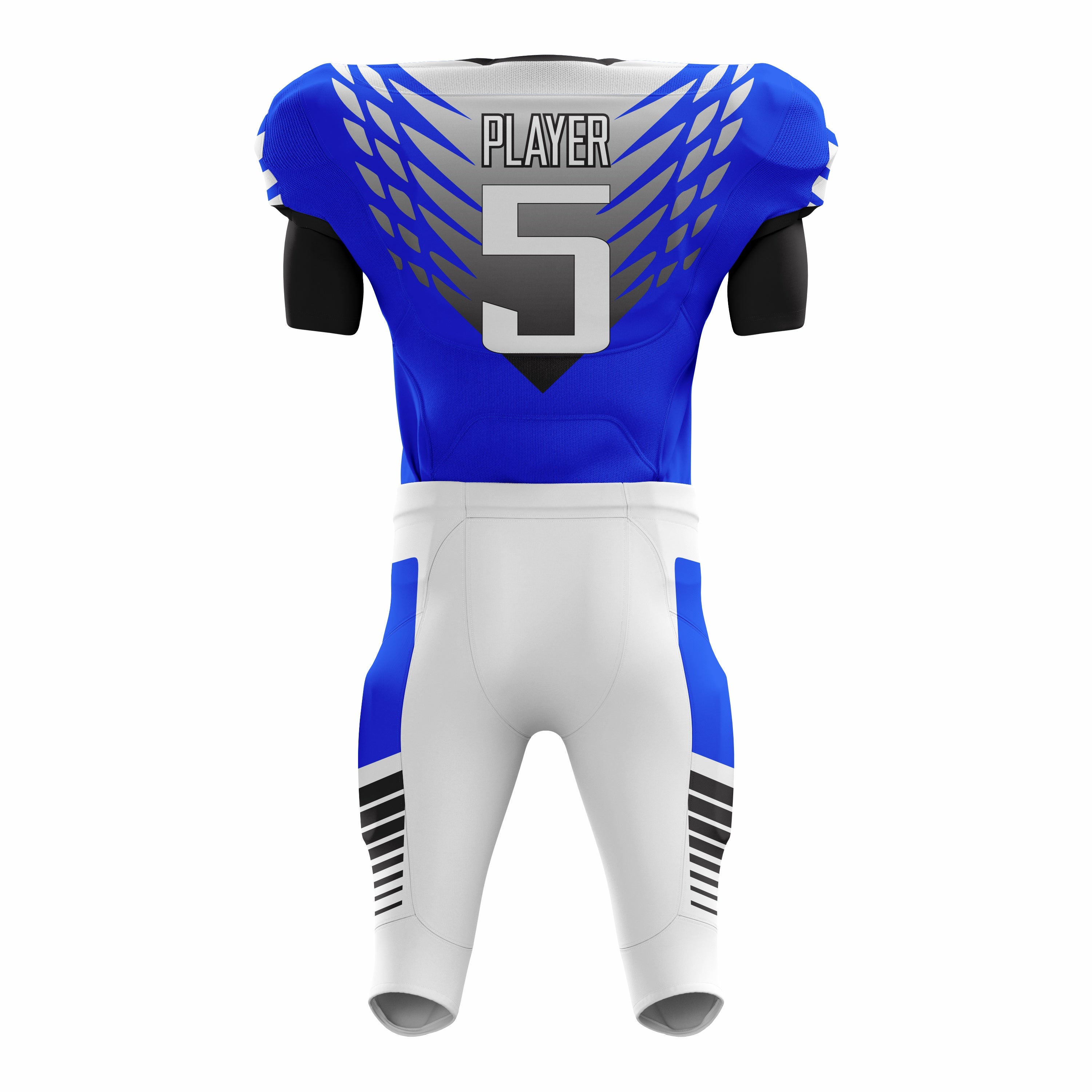 Custom Blue White Black American Football Uniforms with Integrated Pads