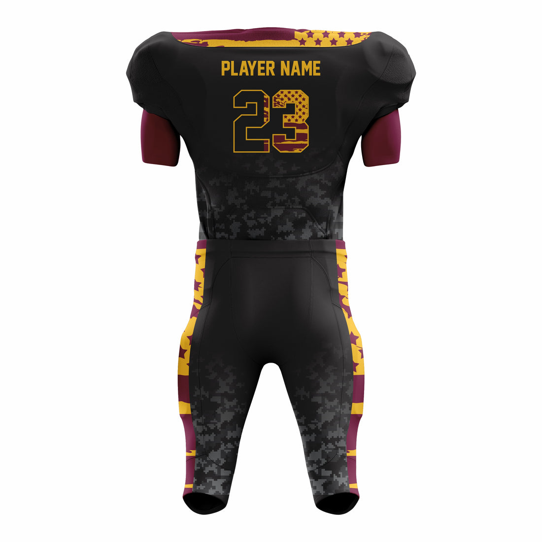 Custom Yellow Black Maroon American Football Uniforms with Integrated Pads
