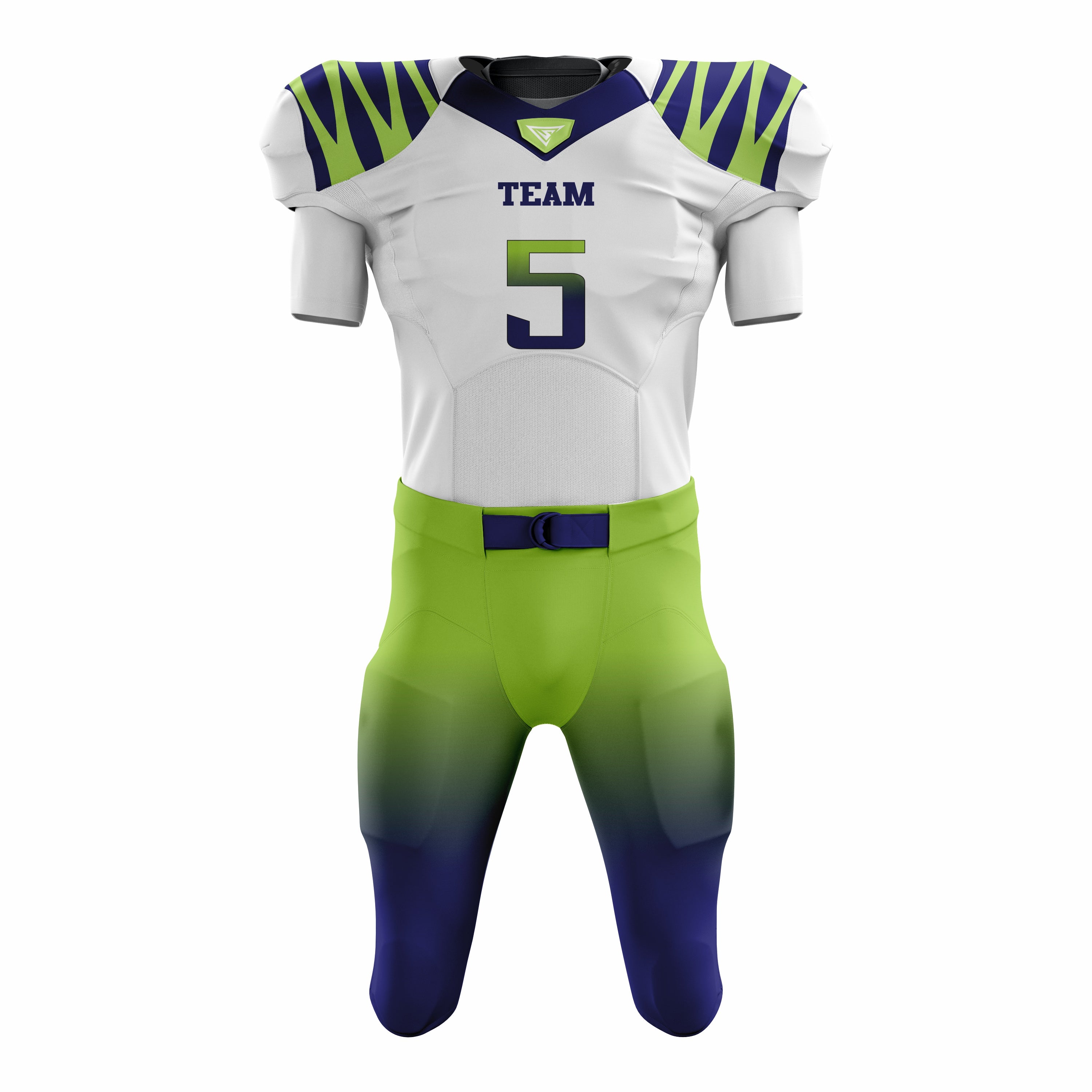 Custom Green White American Football Uniforms with Integrated Pads