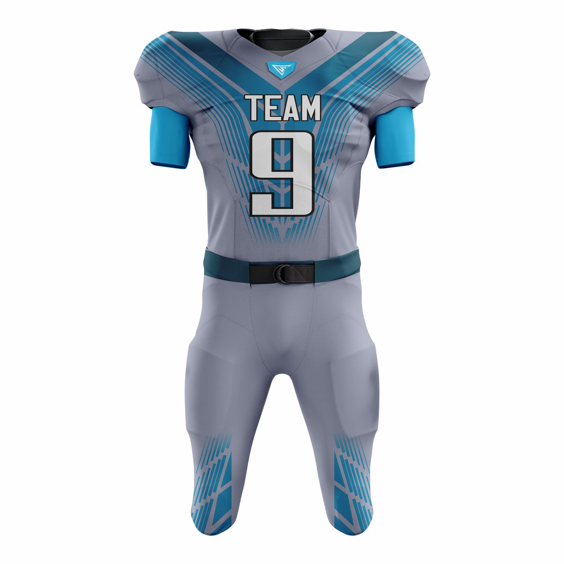Custom Blue Grey American Football Uniforms with Integrated Pads