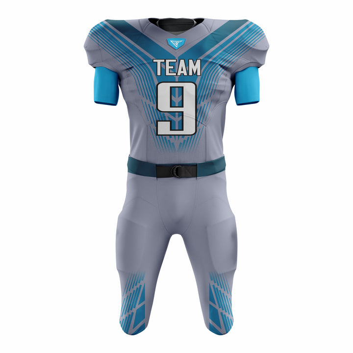 Custom Blue Grey American Football Uniforms with Integrated Pads