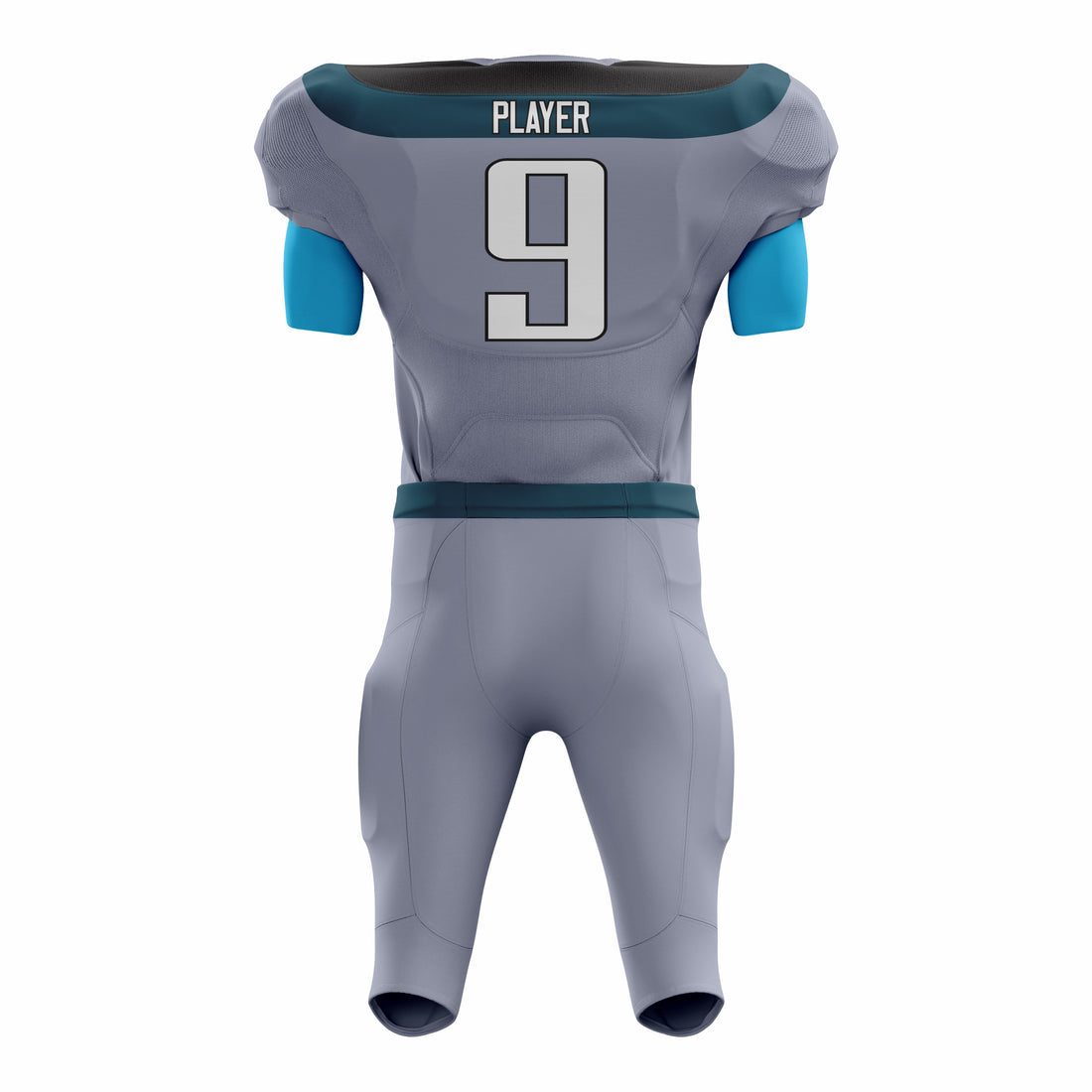 Custom Blue Grey American Football Uniforms with Integrated Pads
