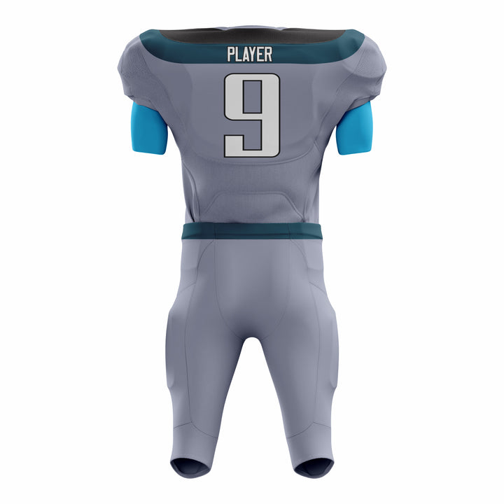 Custom Blue Grey American Football Uniforms with Integrated Pads