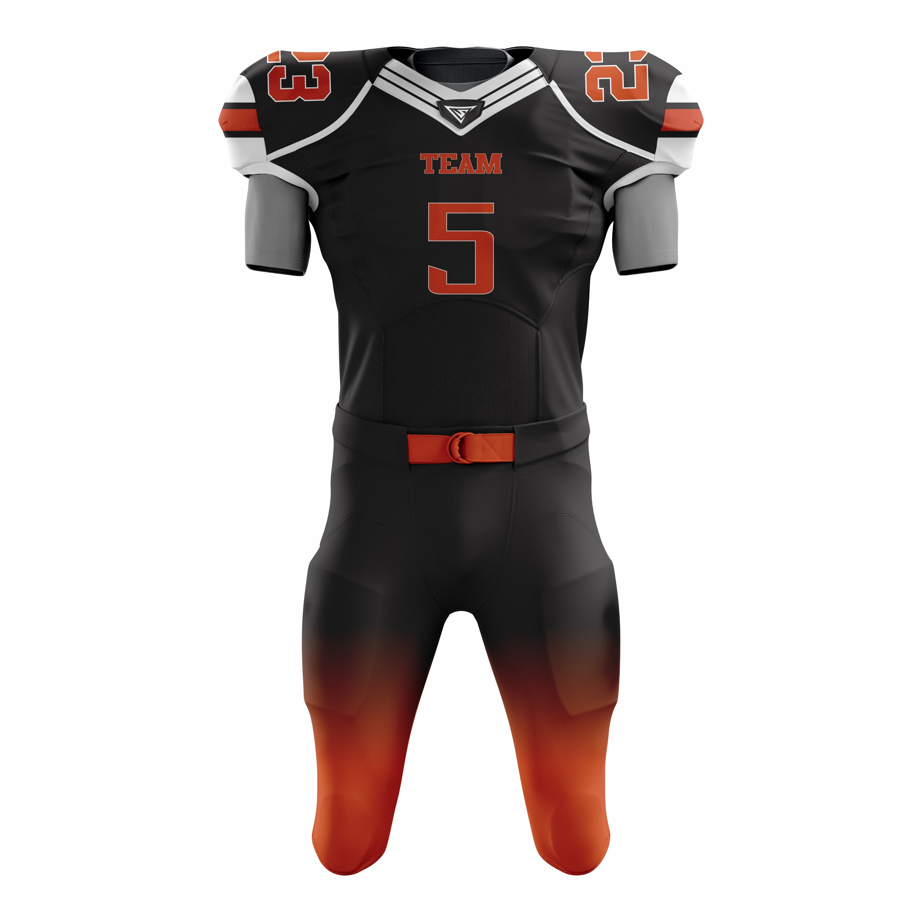 Custom Black Orange American Football Uniforms with Integrated Pads