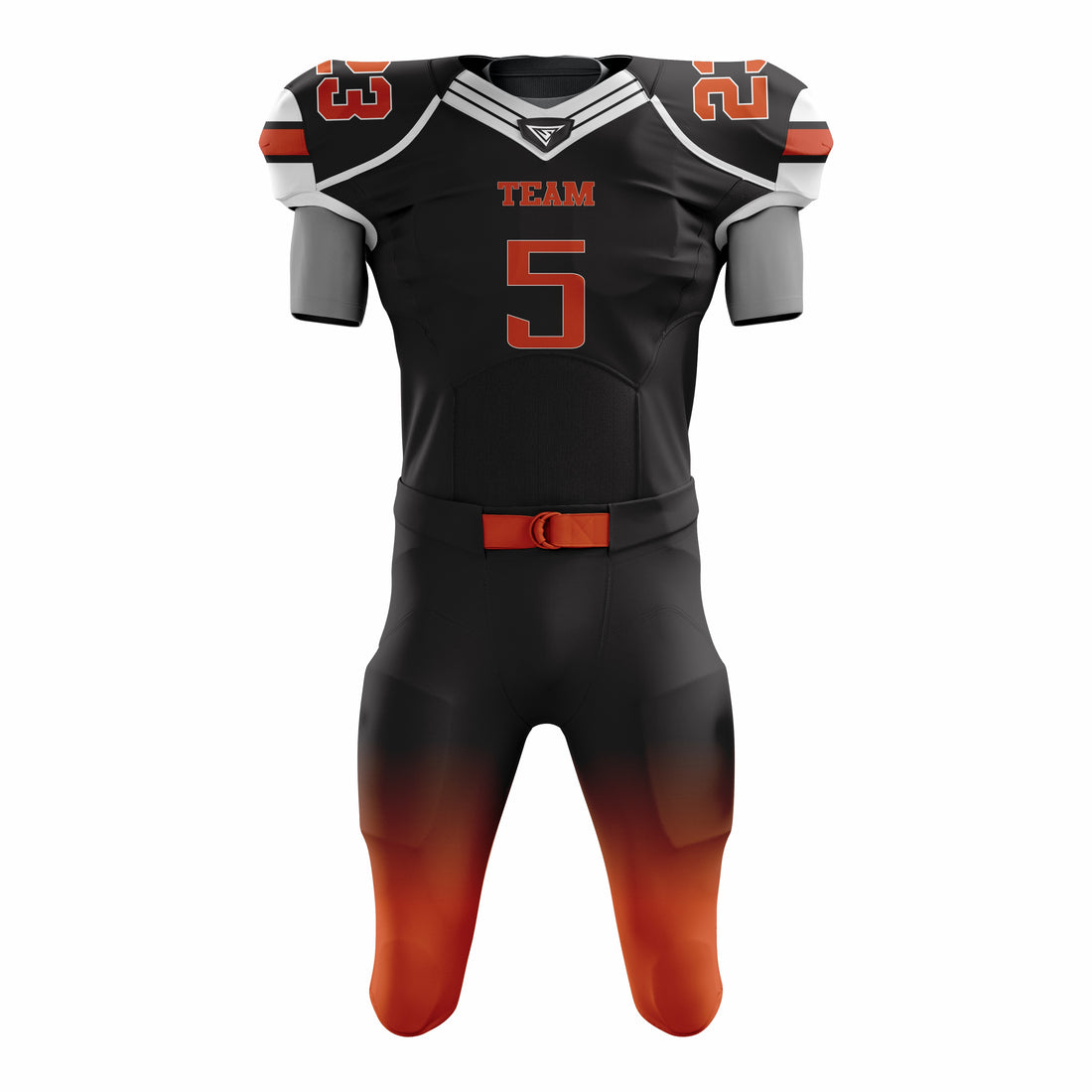 Custom Black Orange American Football Uniforms with Integrated Pads