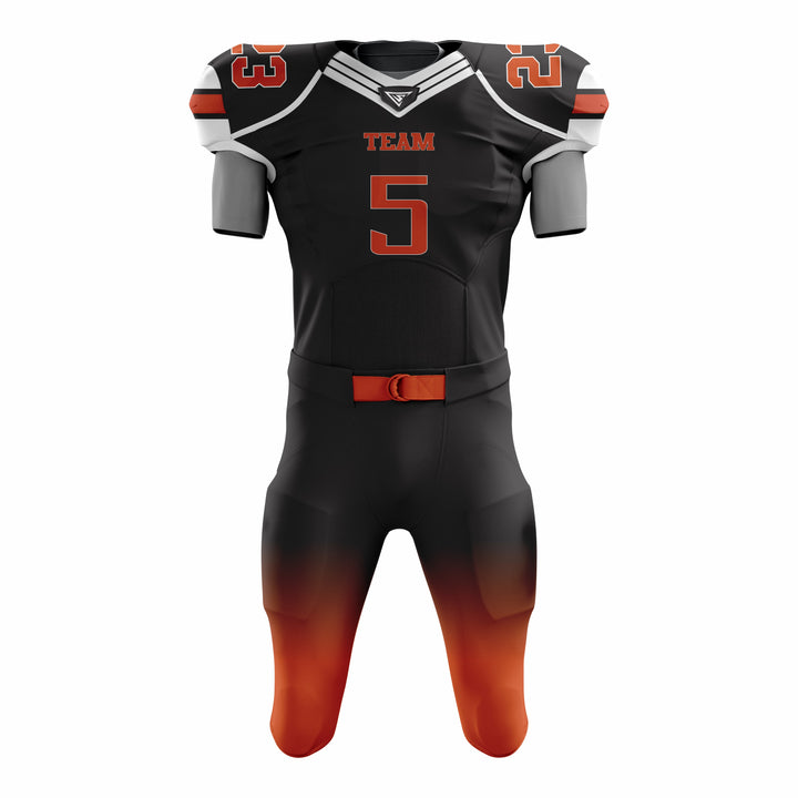 Custom Black Orange American Football Uniforms with Integrated Pads