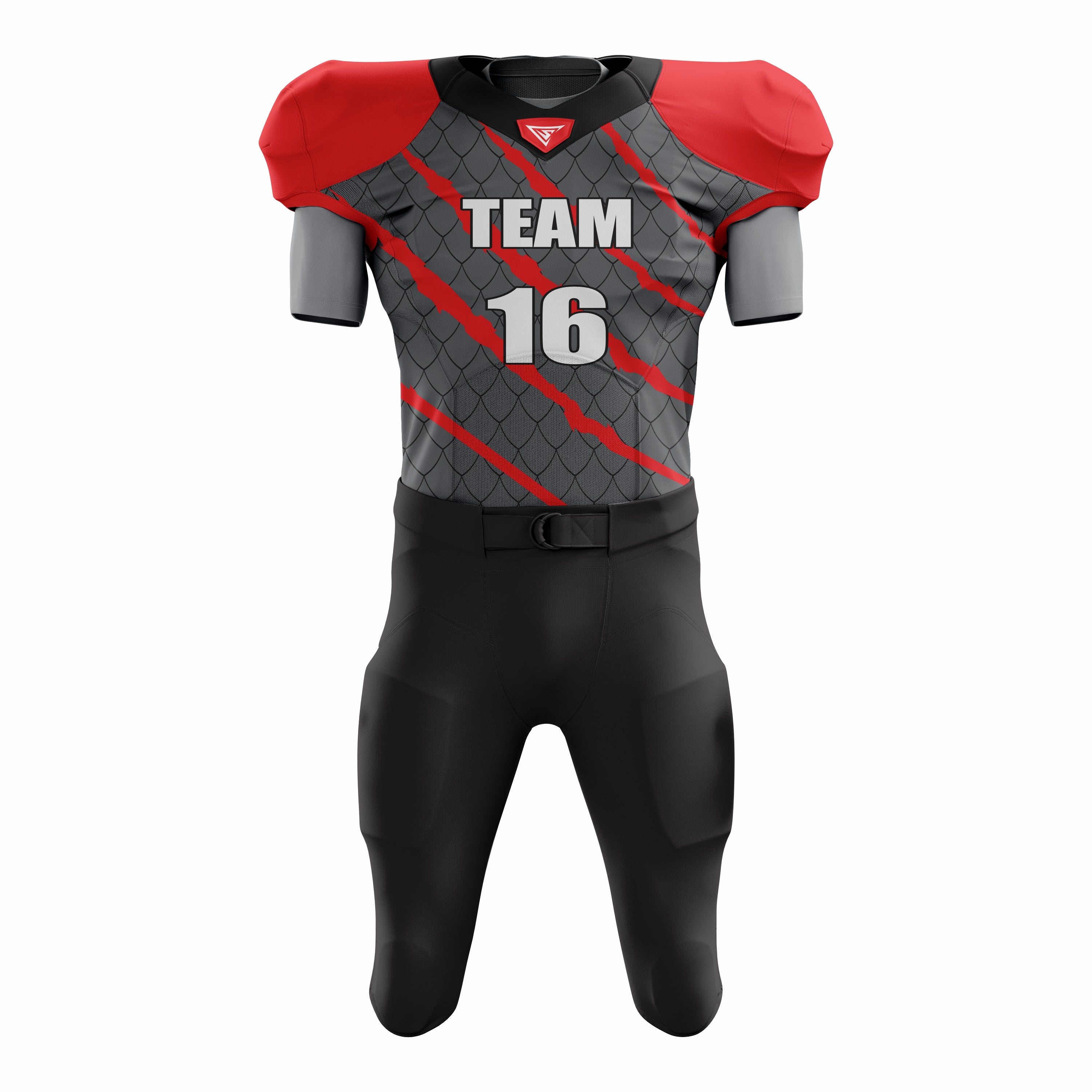 Custom Red Gray American Football Uniforms with Integrated Pads