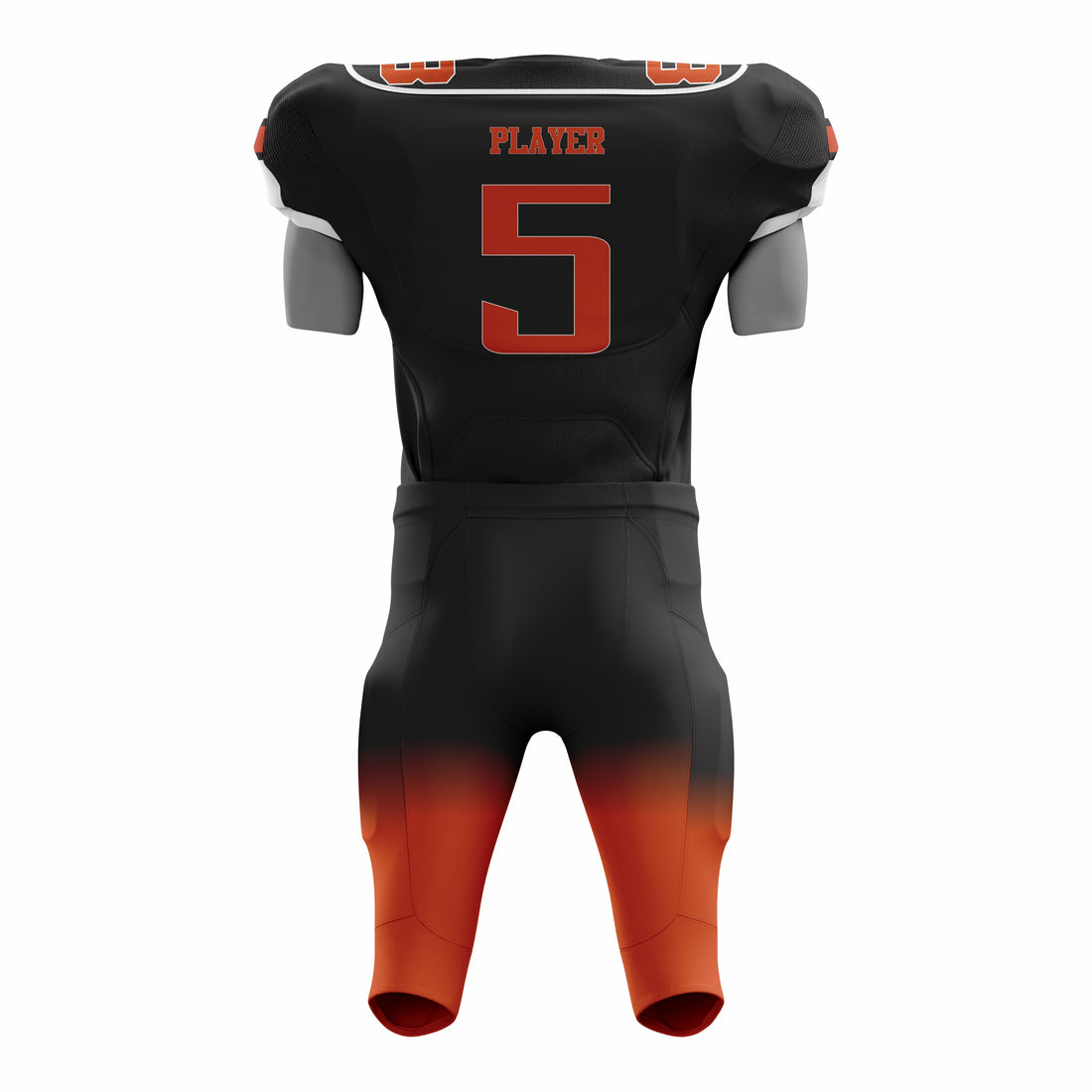 Custom Black Orange American Football Uniforms with Integrated Pads