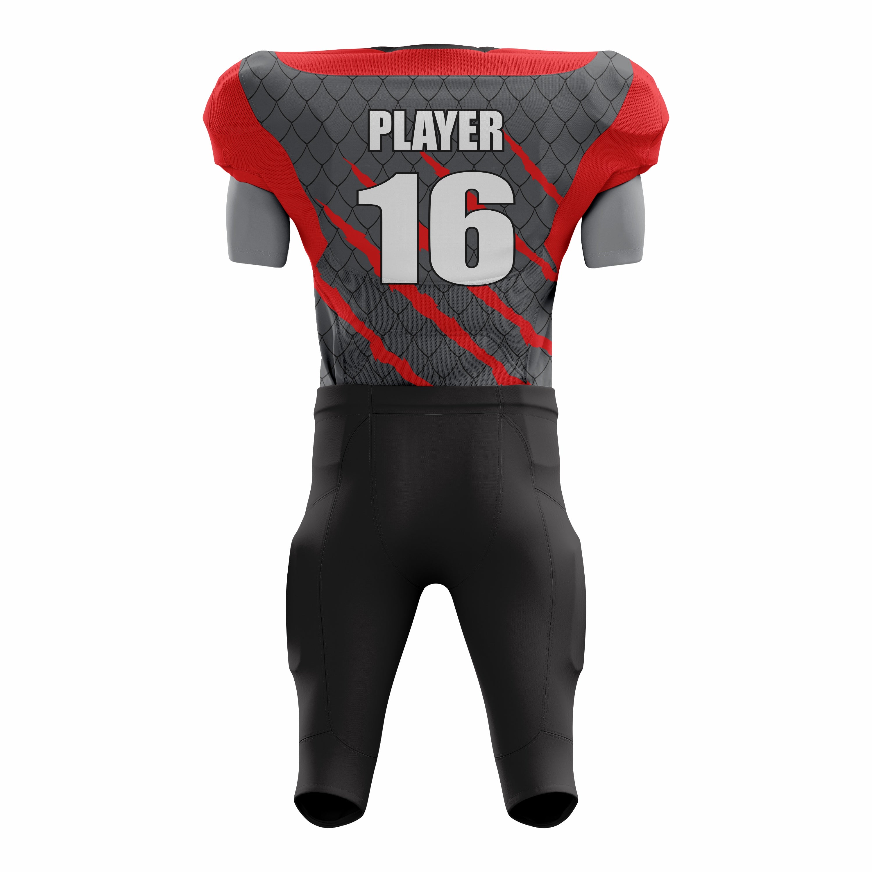 Custom Red Gray American Football Uniforms with Integrated Pads