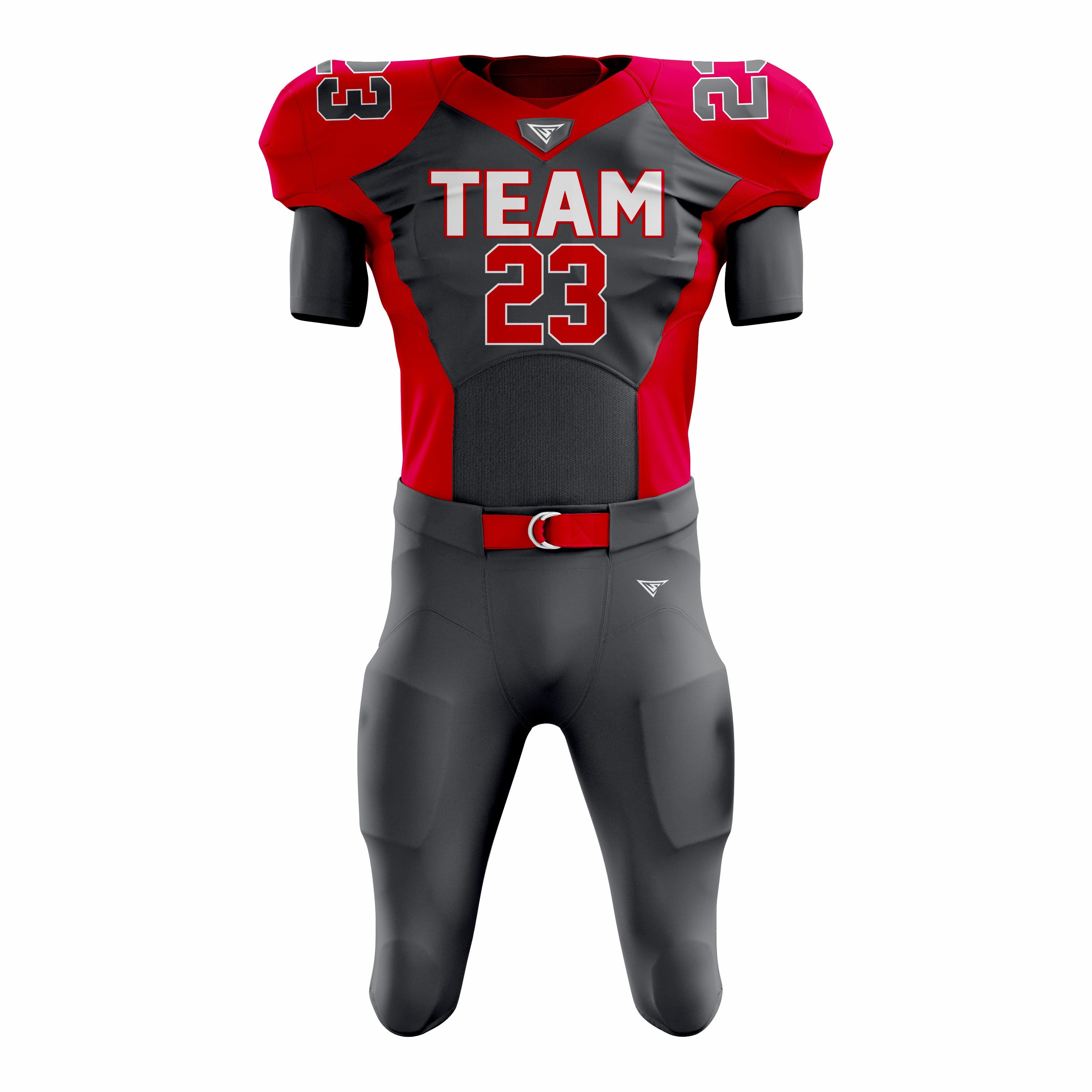 Custom Black Red American Football Uniforms with Integrated Pads