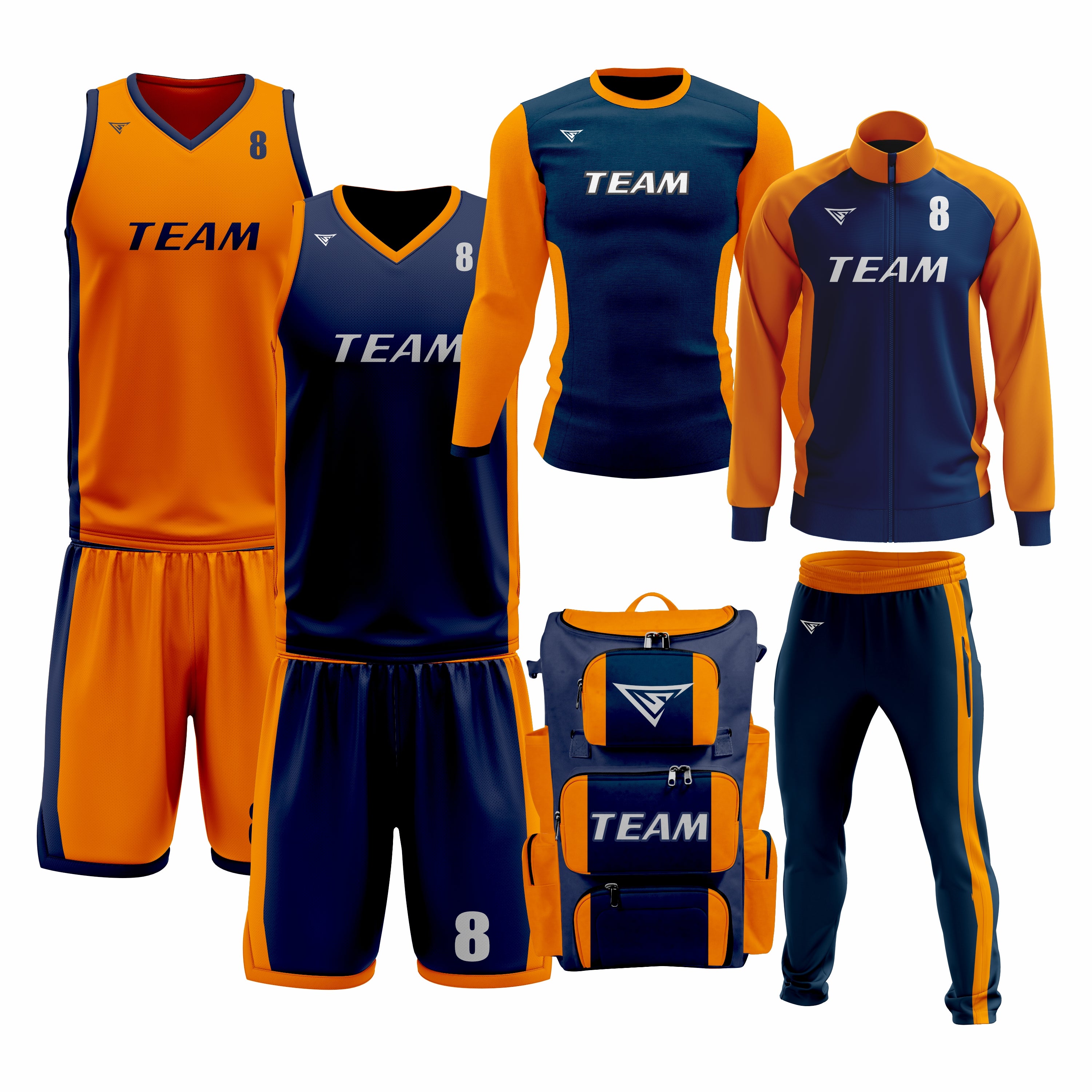 Custom Orange Blue Basketball Team Uniform Package - MVP