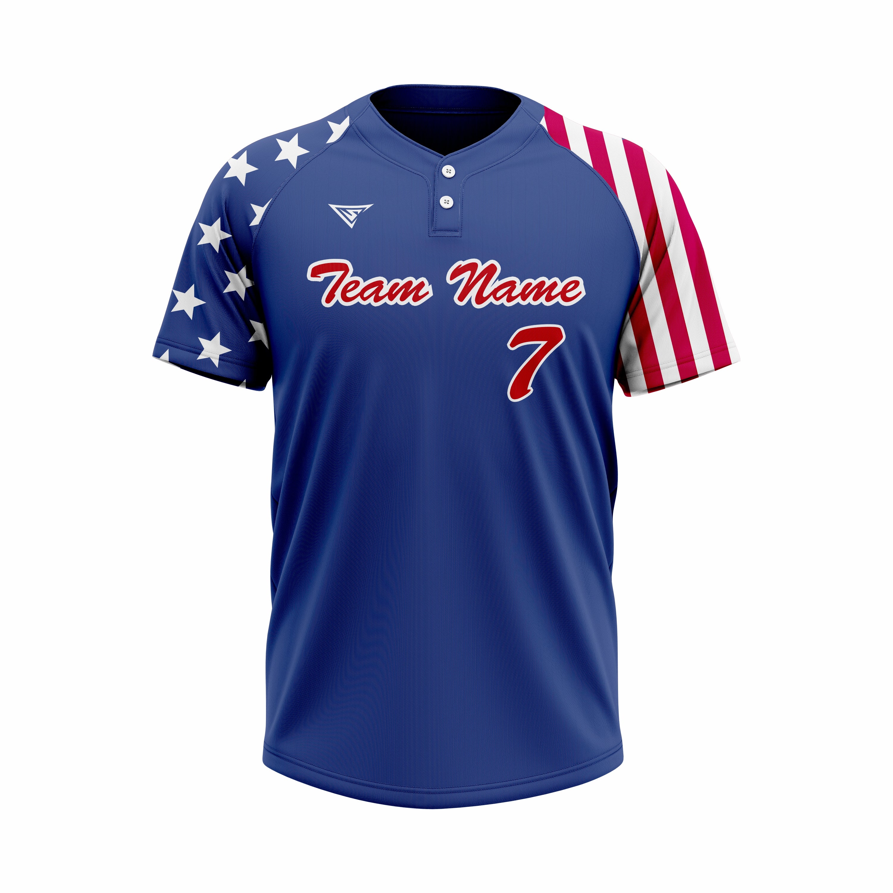 Custom Blue, Red & White Authentic Baseball two Buttons Jersey