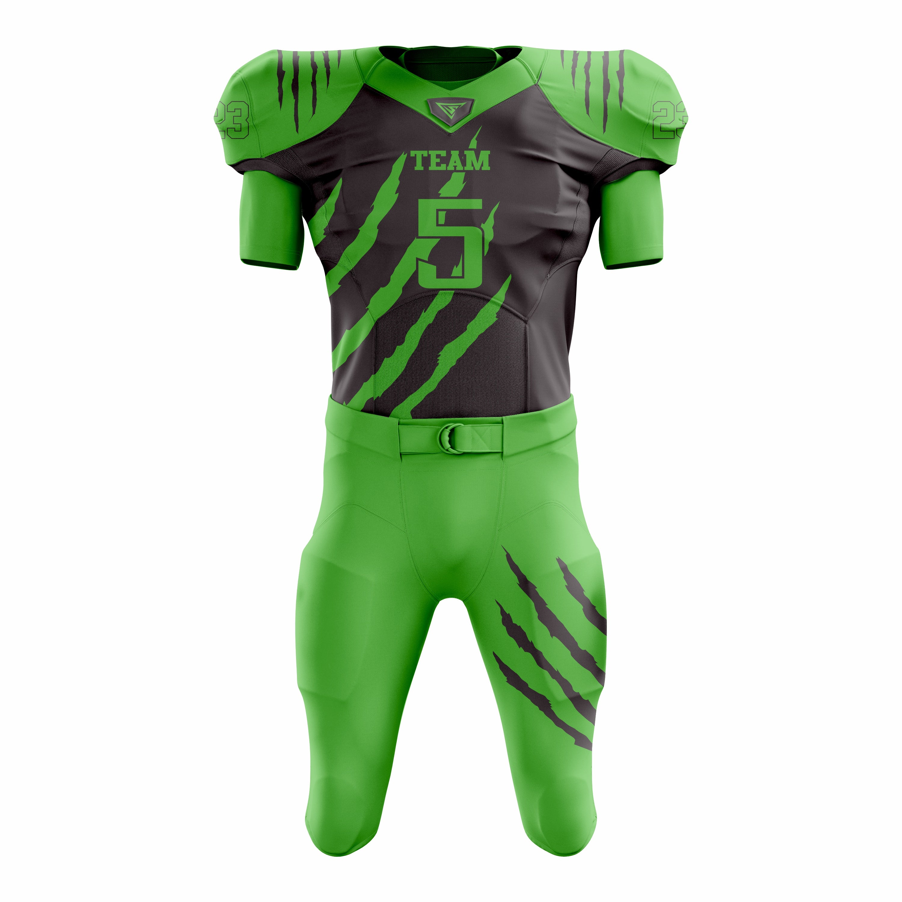 Custom Green Black American Football Uniforms with Integrated Pads