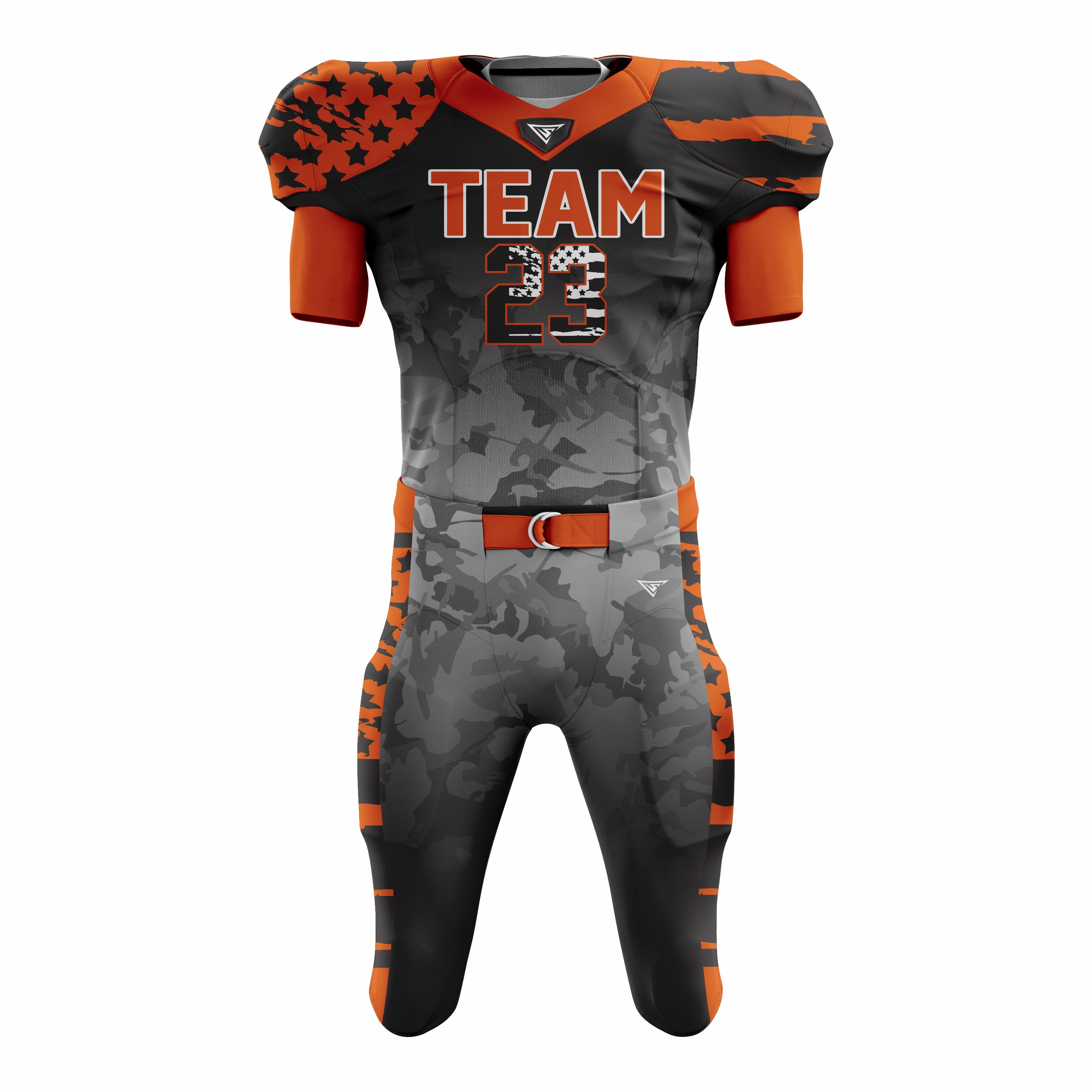 Custom Orange Grey American Football Uniforms with Integrated Pads