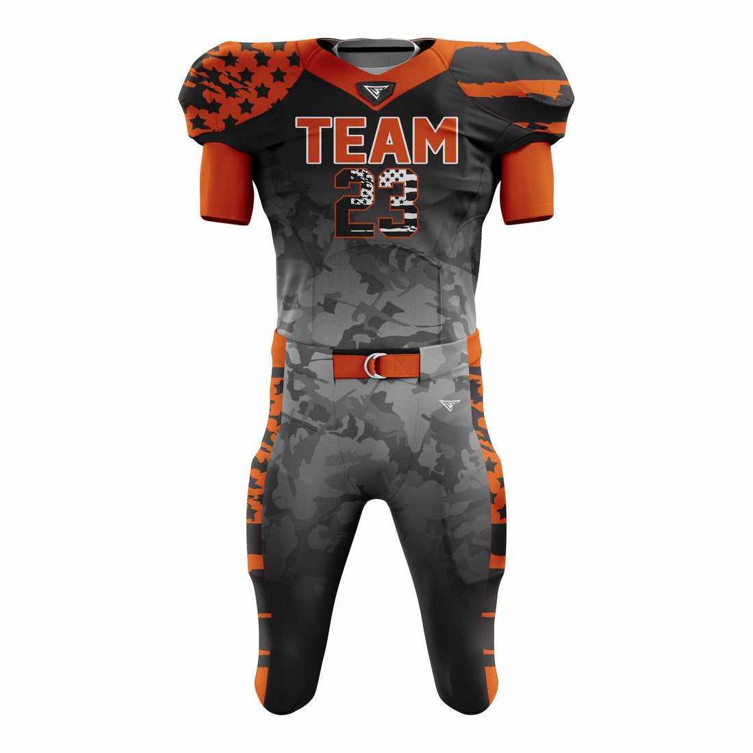 Custom Orange Grey American Football Uniforms with Integrated Pads