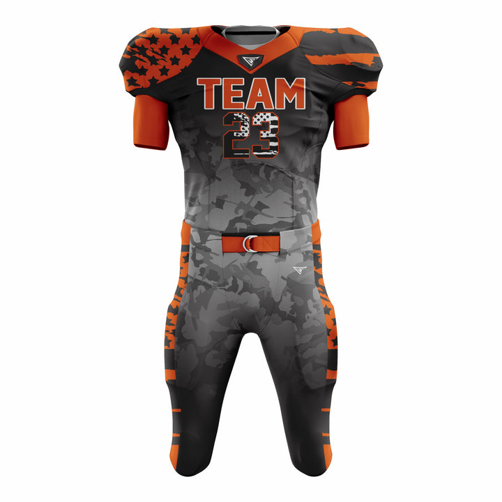 Custom Orange Grey American Football Uniforms with Integrated Pads