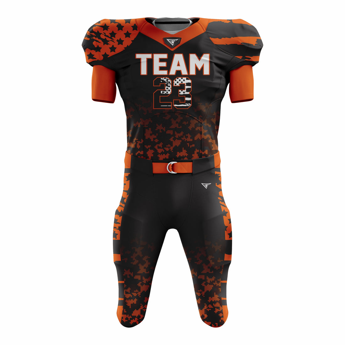 Custom Orange Black American Football Uniforms with Integrated Pads