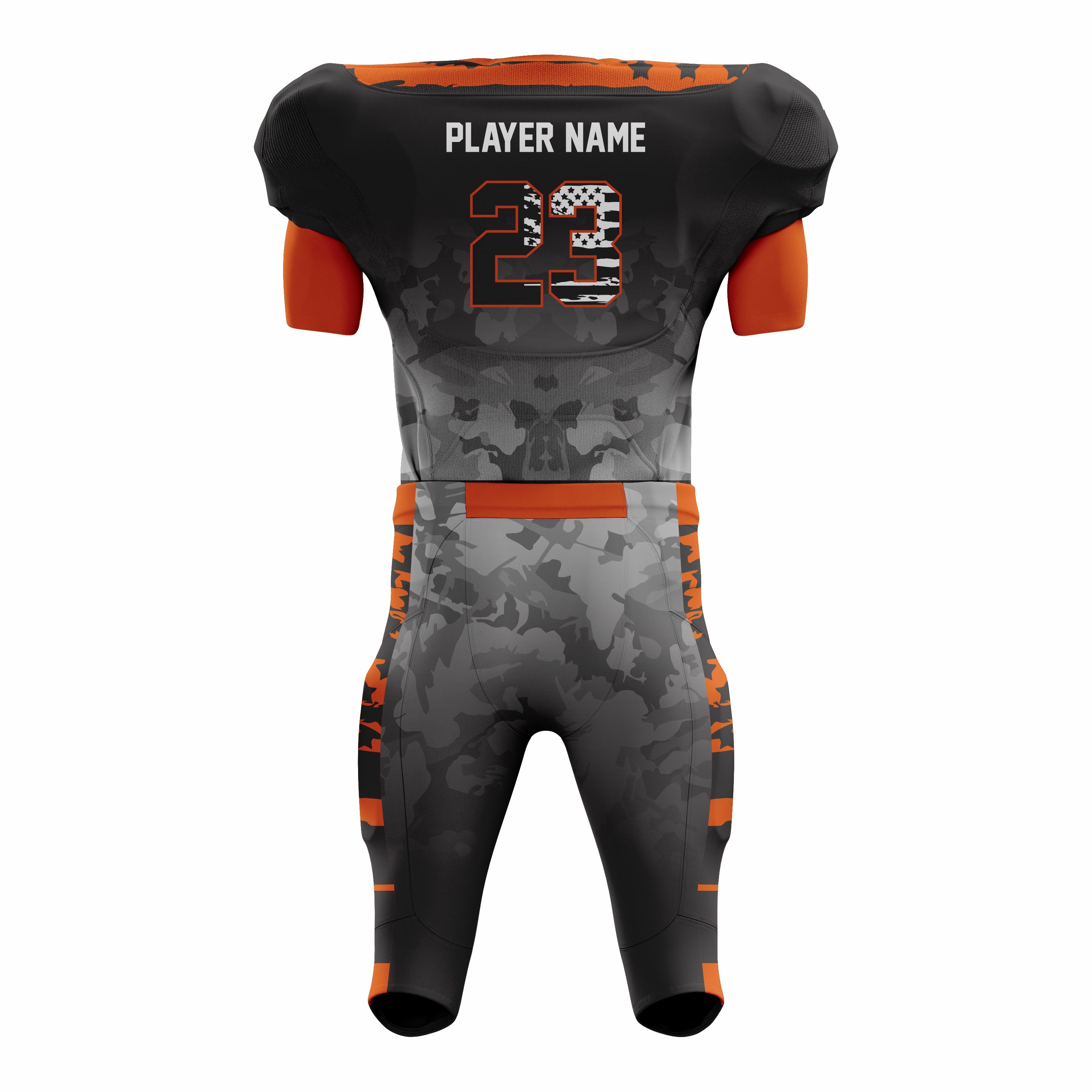 Custom Orange Grey American Football Uniforms with Integrated Pads