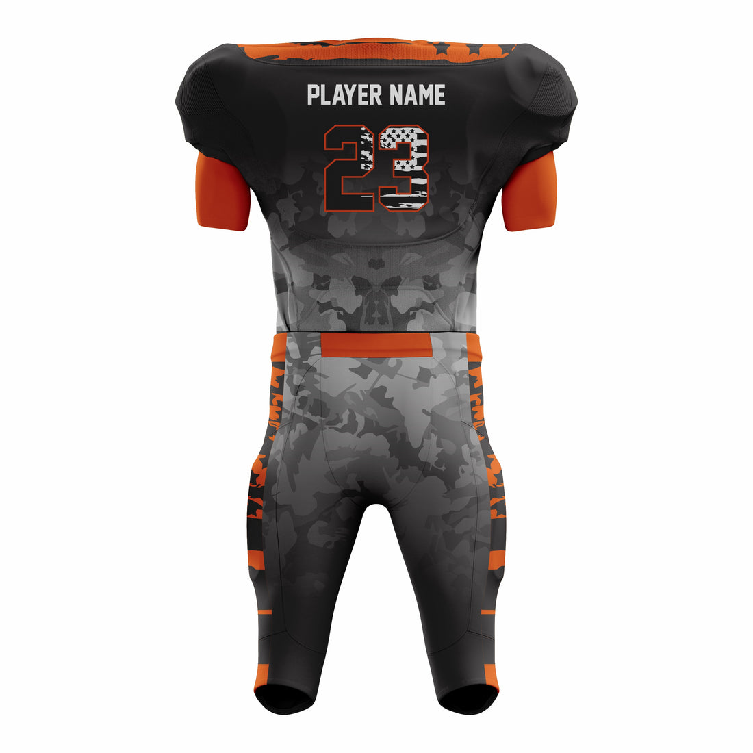 Custom Orange Grey American Football Uniforms with Integrated Pads