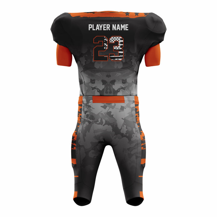 Custom Orange Grey American Football Uniforms with Integrated Pads