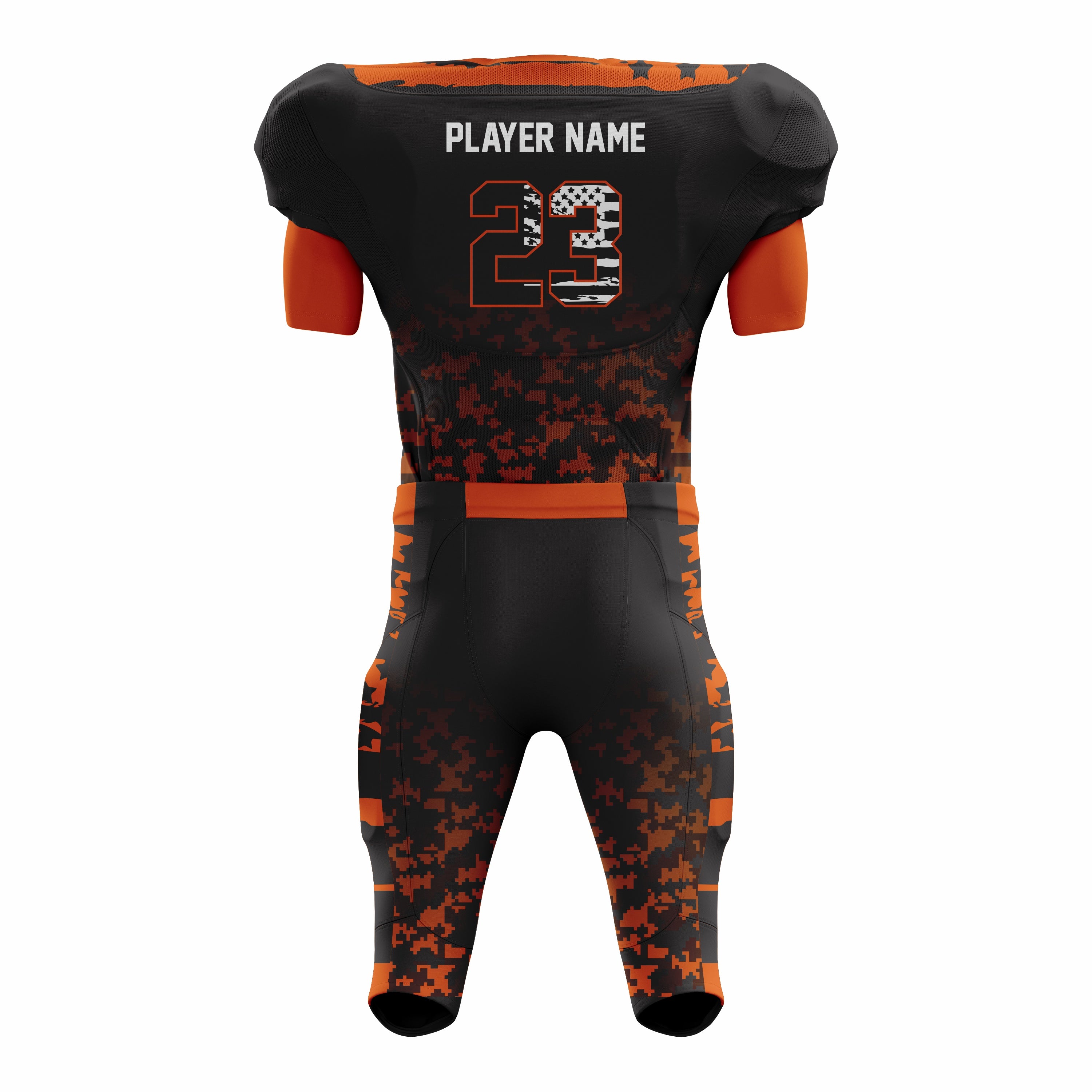 Custom Orange Black American Football Uniforms with Integrated Pads