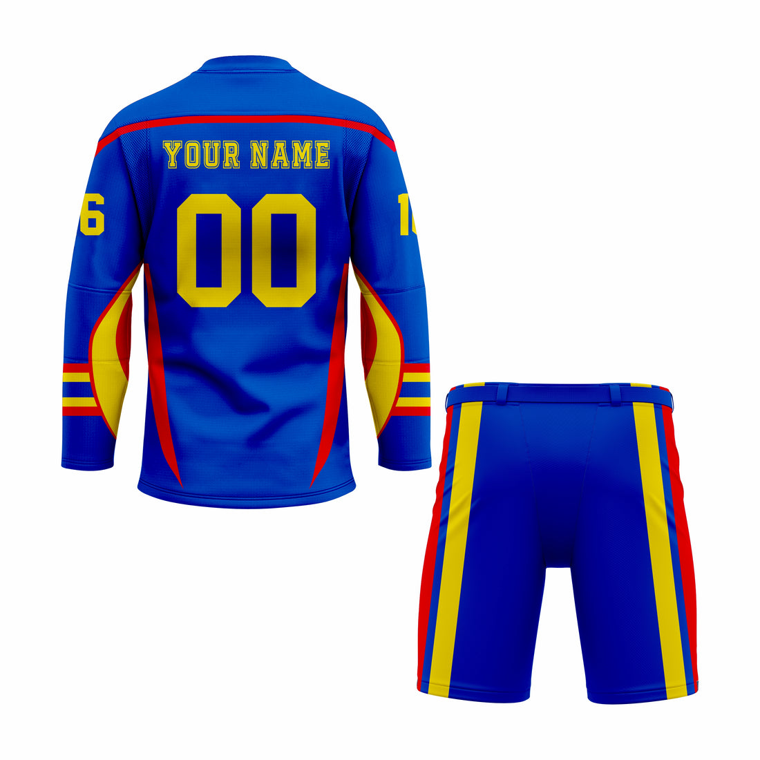 Custom Blue, Red & Yellow Crew Neck Hockey Uniform