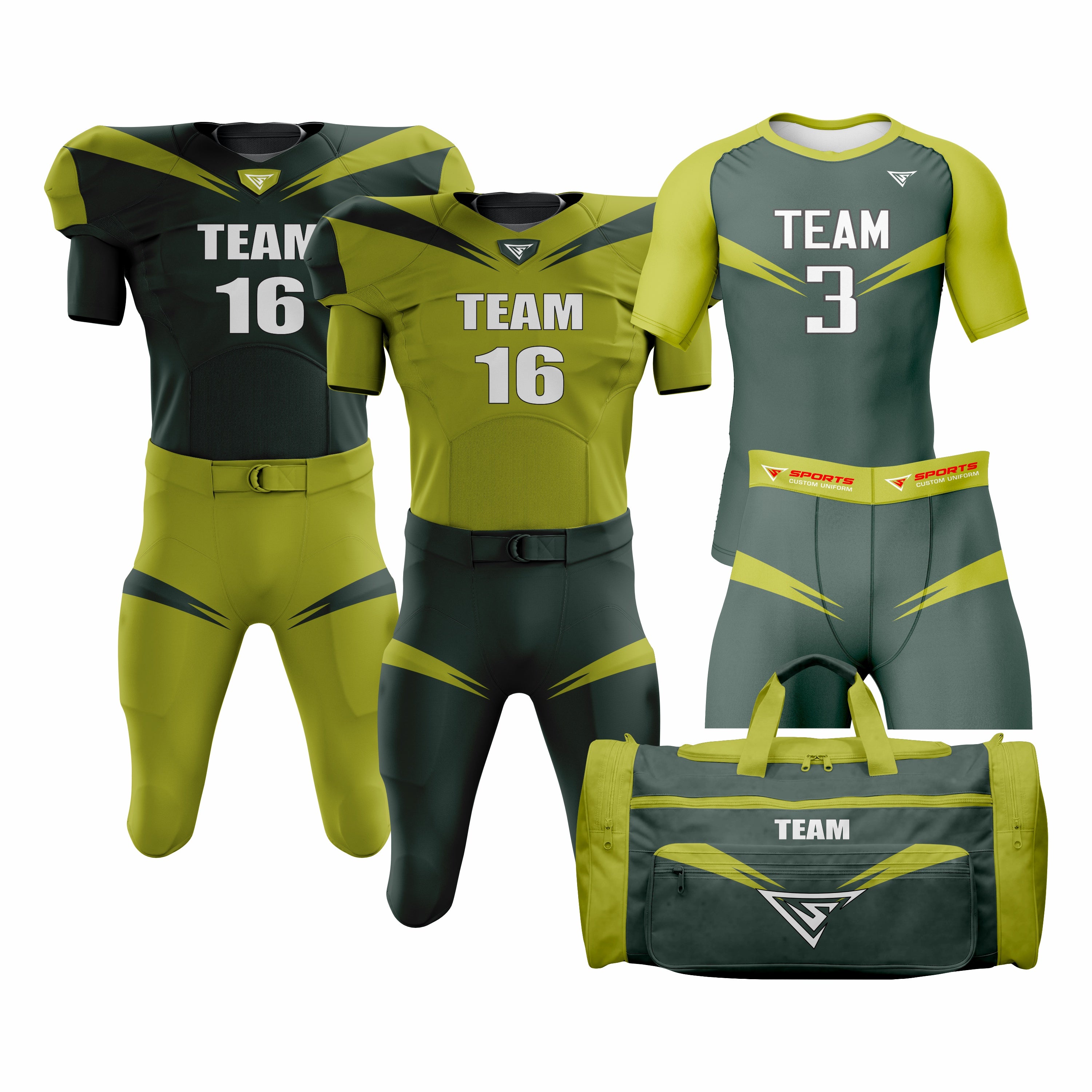 CUSTOM ORANGE & BLACK AMERICAN FOOTBALL TEAM UNIFORM PACKAGE DIAMOND PRO