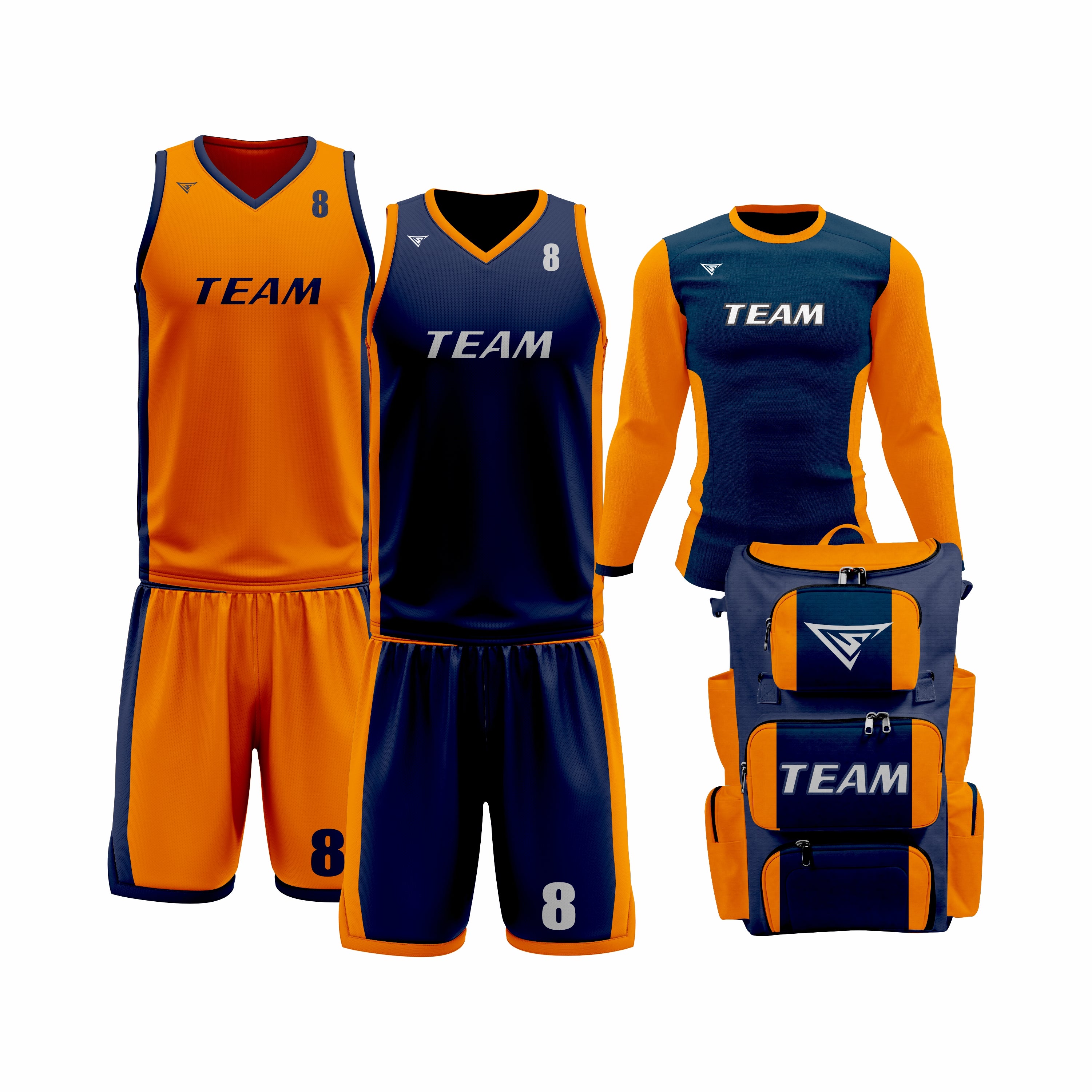 Custom Orange Blue Basketball Team Uniform Package - Pro