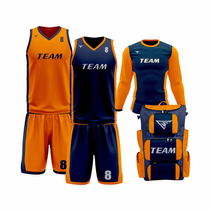 Custom Orange Blue Basketball Team Uniform Package - Pro