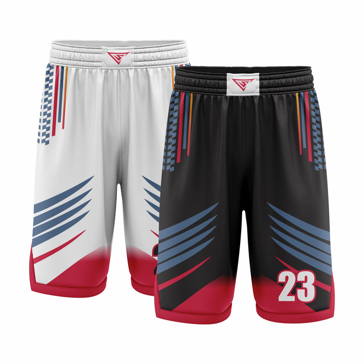 Custom black red white Reversible Double Side Sublimation Basketball Short