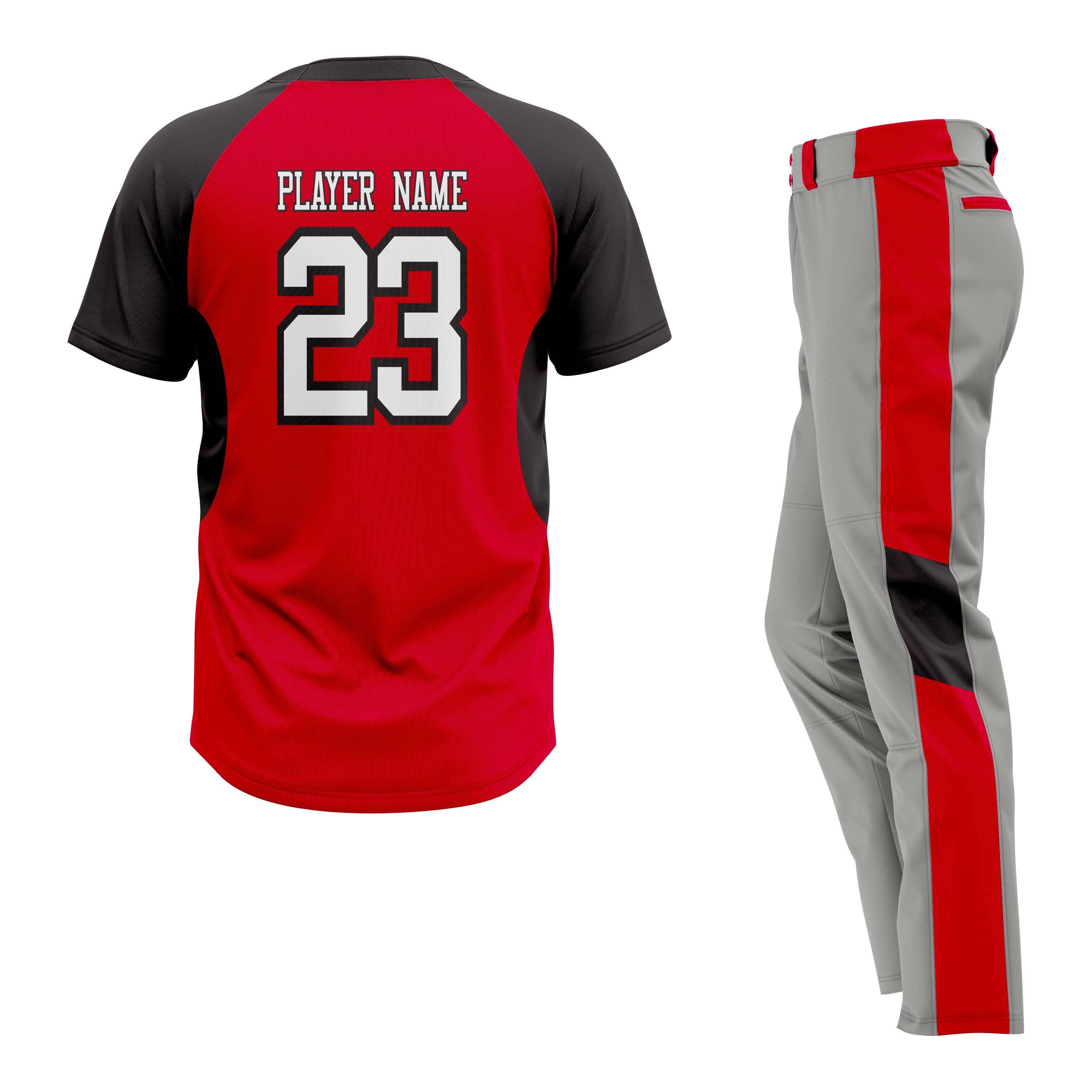 CUSTOM BLACK RED GREY BASEBALL UNIFORM