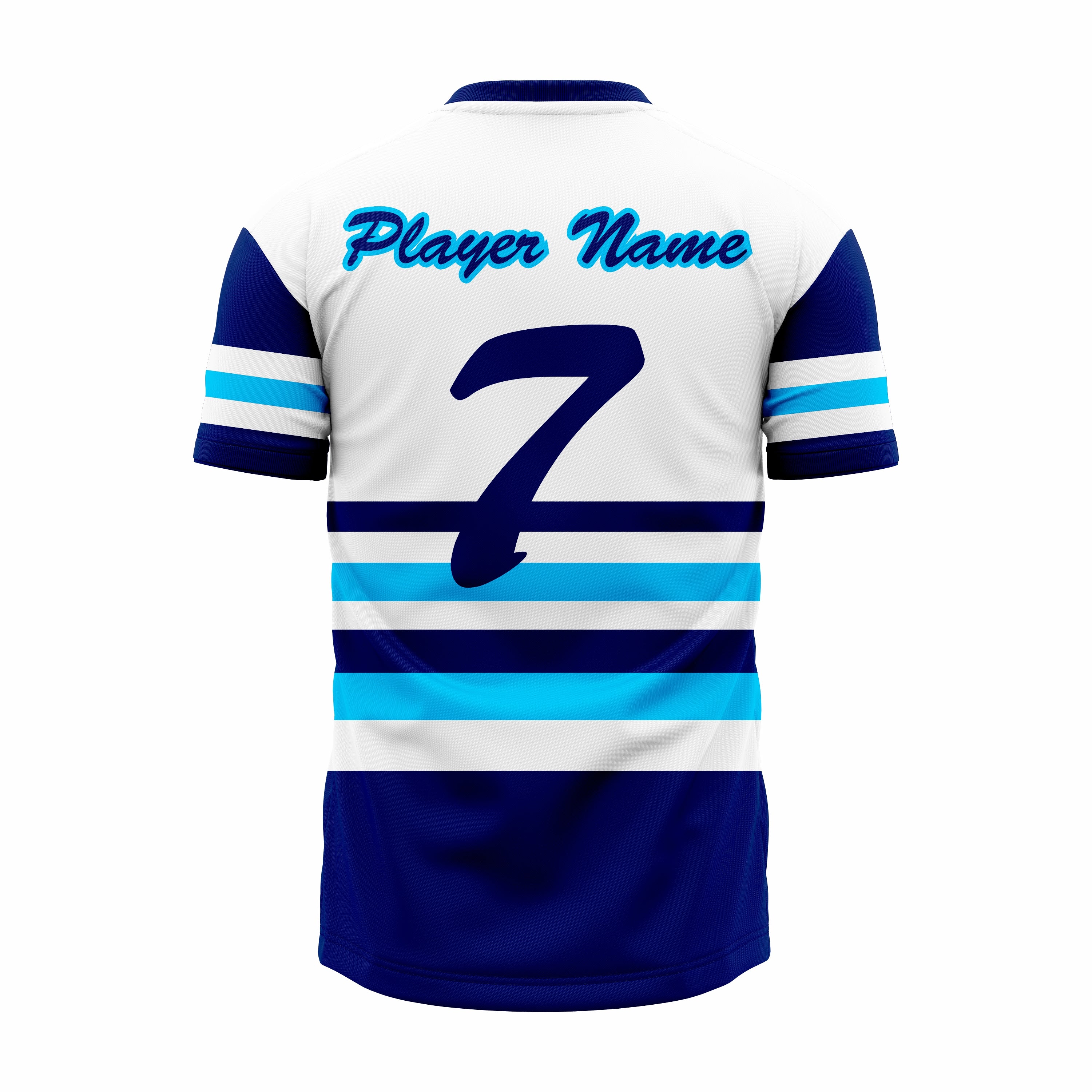 Custom White, Dark Blue & Blue V-Neck Softball Jerseys