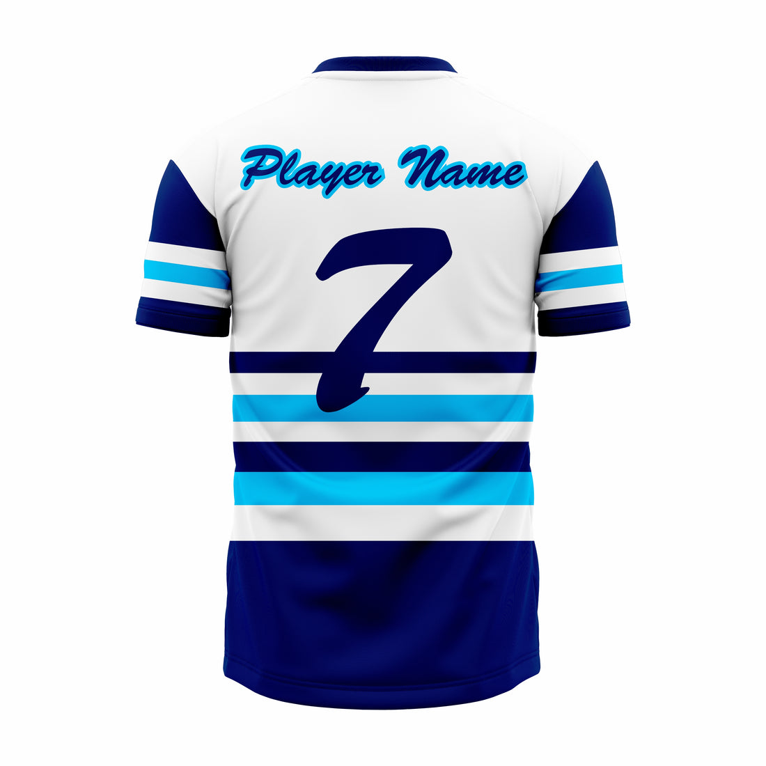 Custom White, Dark Blue & Blue V-Neck Softball Jerseys